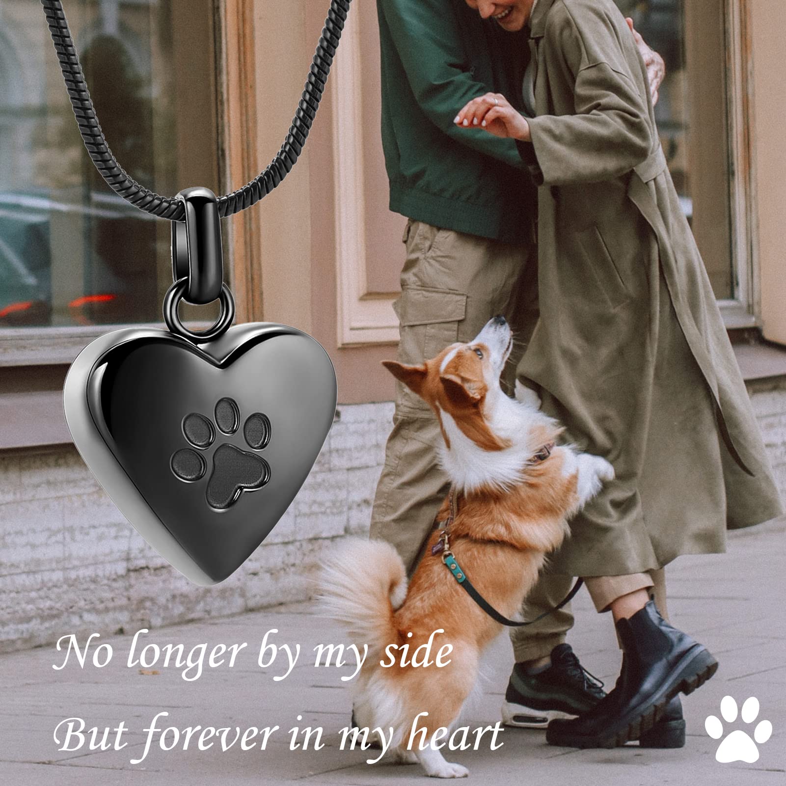 Zeqingjw Pet Cremation Jewelry For Ashes Pendant Paw Print Pet Heart Urn Necklace Memorial Keepsake Jewelry For Pet/Dog'S/Cat'S Ashes (Black)