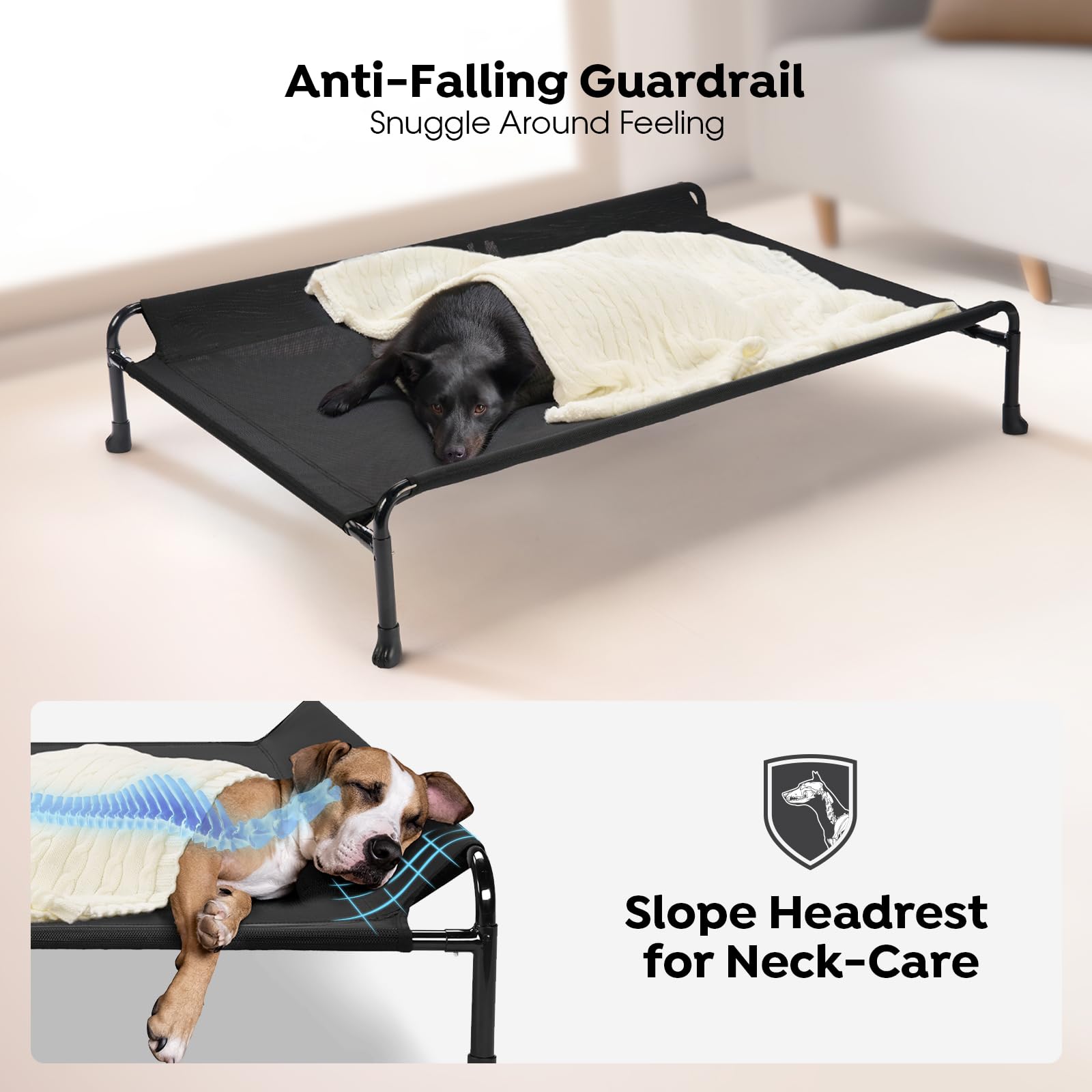 Veehoo Elevated Dog Bed, Cooling Raised Dog Bed With Guardrail & Headrest, Upgraded Non-Slip Silicon Feet, Breathable Teslin Mes