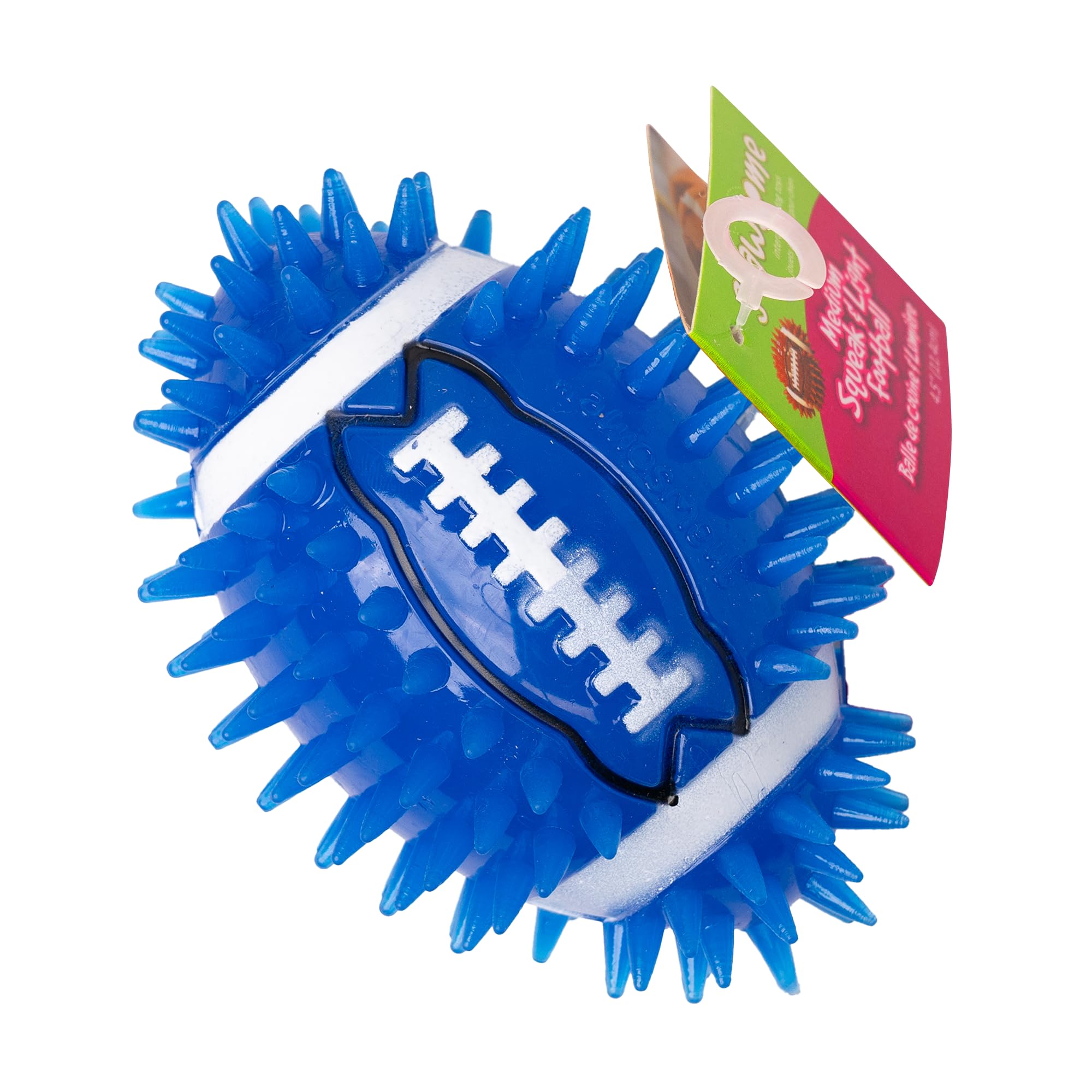 Gnawsome 4.5 Spiky Squeak & Light Football for Dogs - Durable, Rubber Bouncy Puppy Fetch & Chew Toy for Your Pet, Colors Will Va