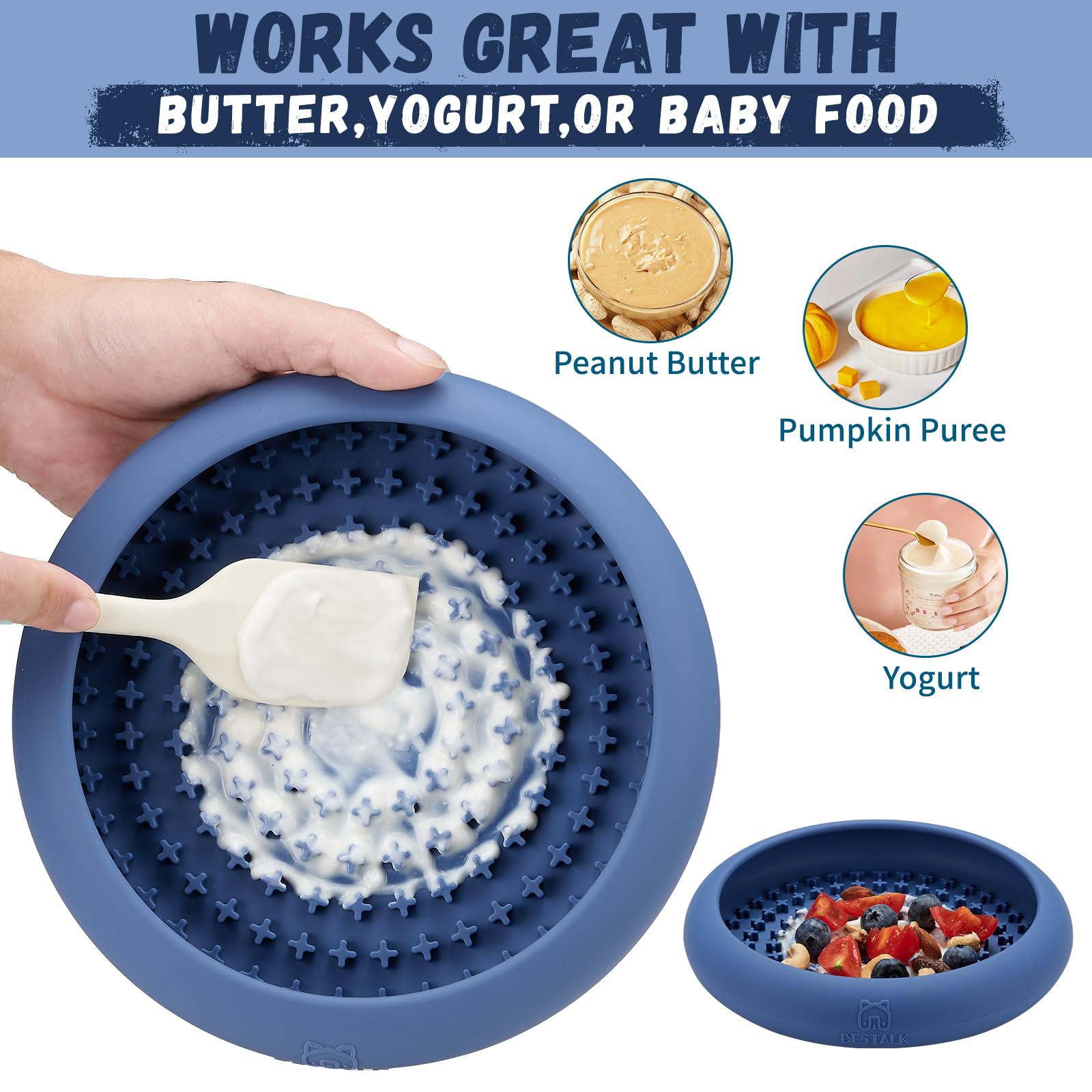 Bestalk Dog Lick Bowl - Anxiety Relief Slow Feeder Lick Mat Treat Dispenser, Non-Slip Enrichment Toy, BPA Free Silicone, Dishwas