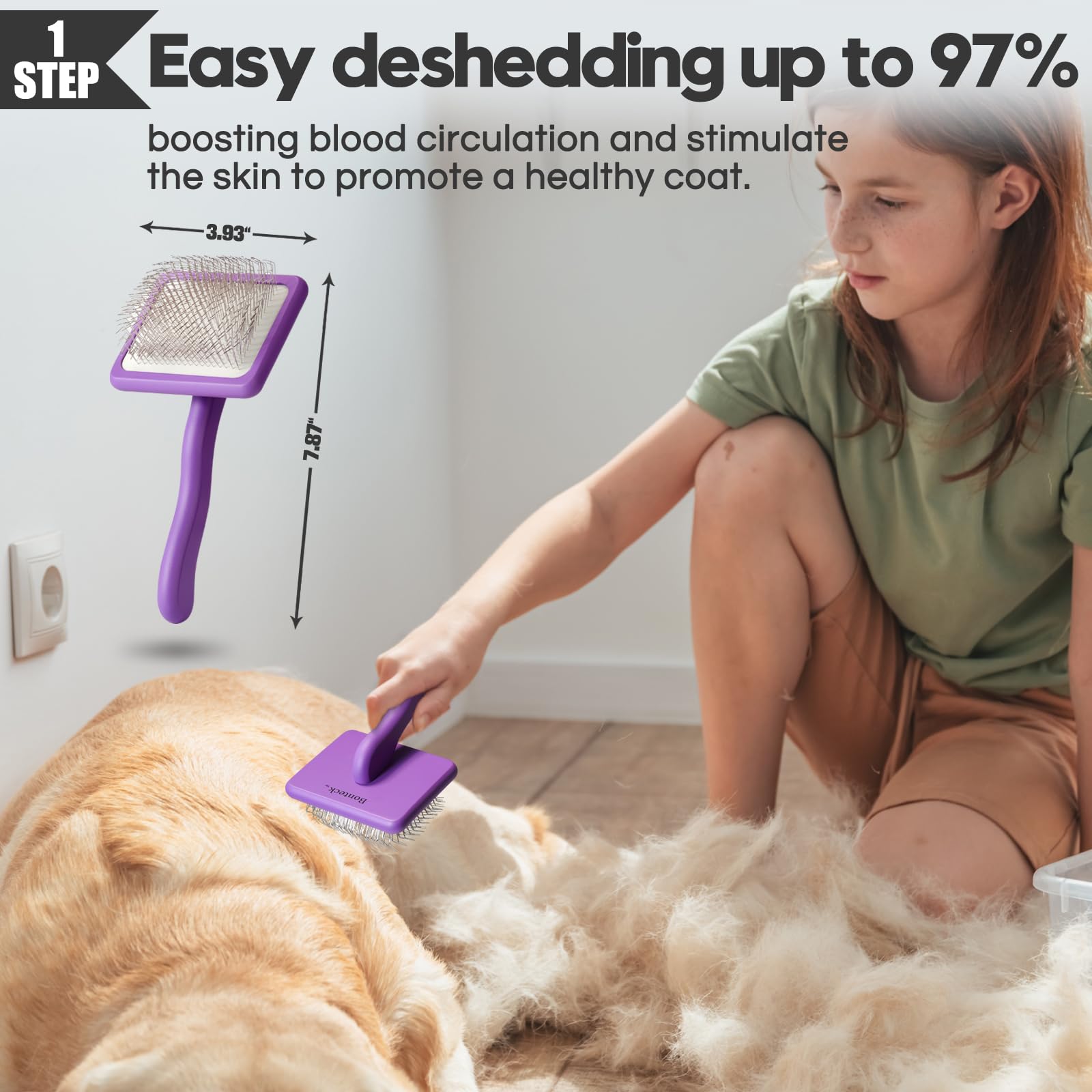 Bonteck Dog Slicker Brush for Dogs Grooming Kit 4PCS | Large Dog Brush for Goldendoodles Poodles Doodles | Long Pin Haired Brush