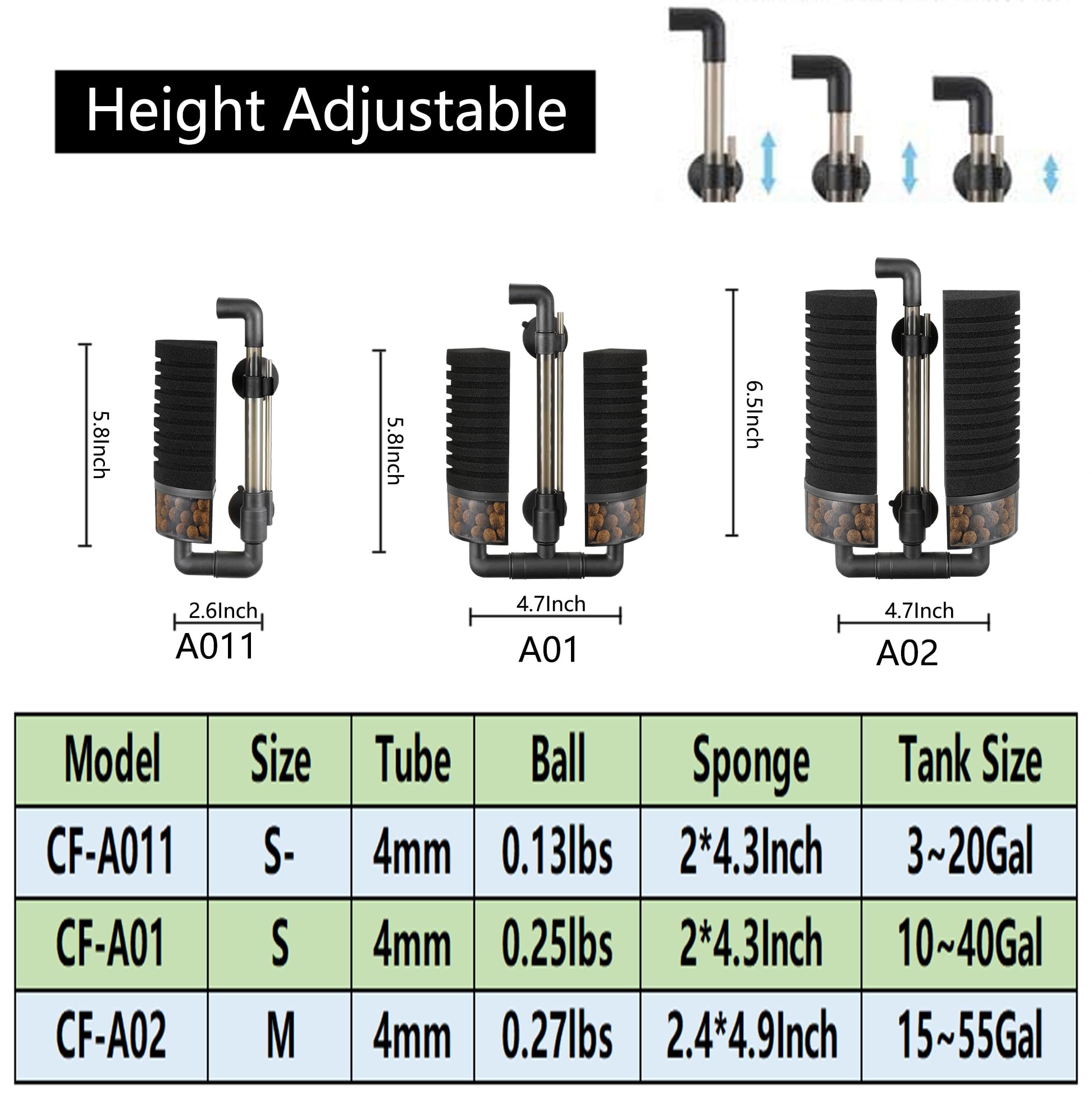Carefree Fish Aquarium Filter Sponge Fish Tank Quiet Bubble Filter with 4 Sponges and 1 Bag of Filtered Ceramic Balls for Salt W