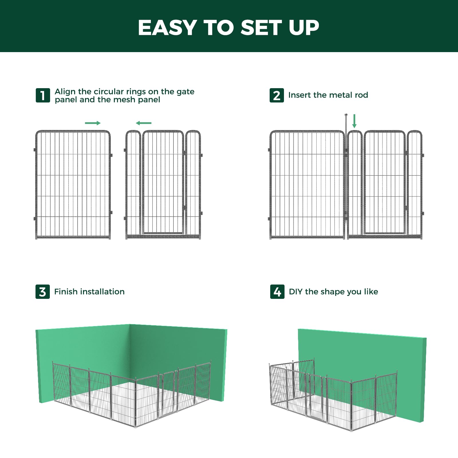 Fxw Aster Dog Playpen Outdoor,8/16 Panels Dog Fences For The Yard,24''/32''/40'' Height Metal Dog Pens Outdoor Pet Fence With Do