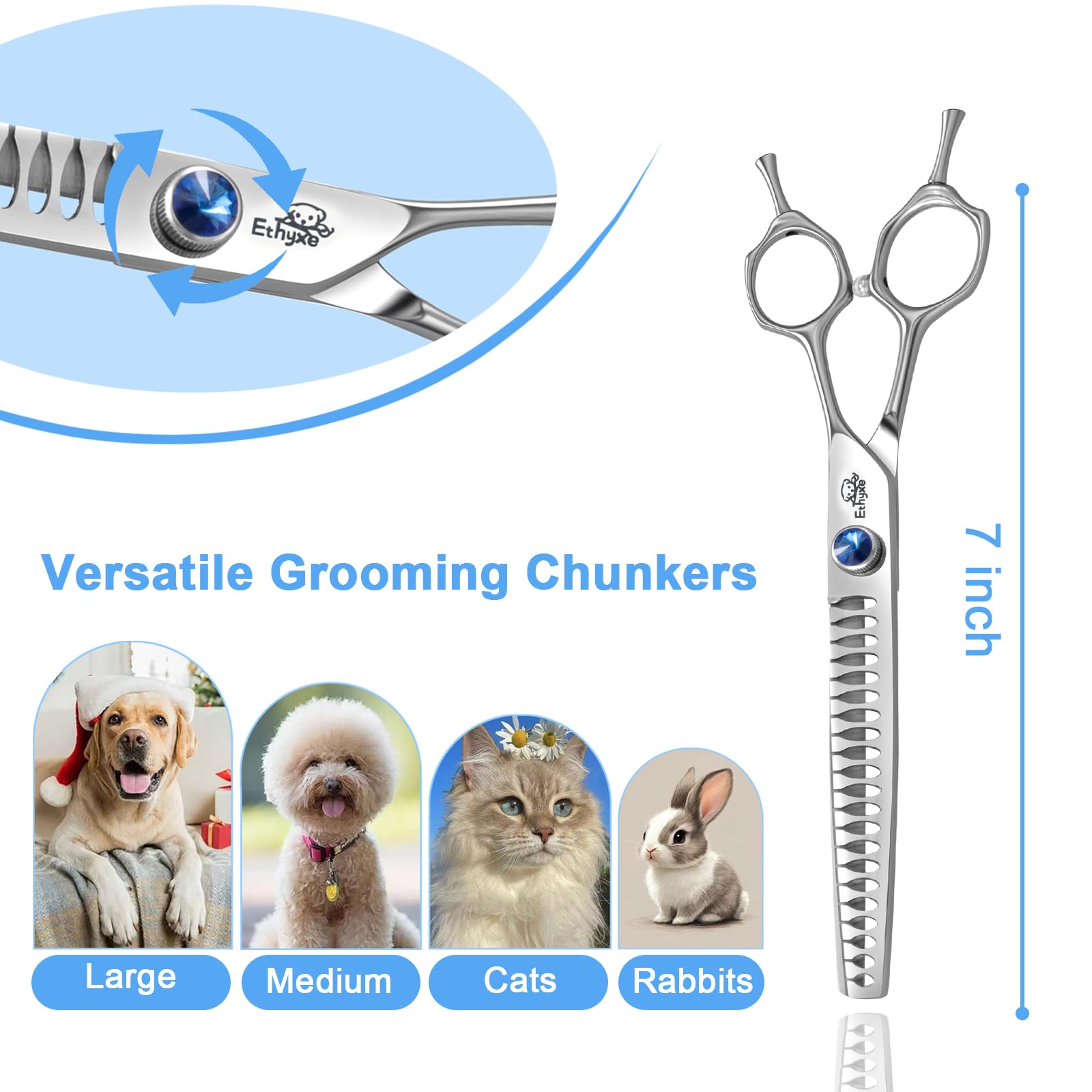 Ethyxe 7' 21-Teeth Chunkers Dog Grooming Scissors, Professional Texturizing Blending Thinning Shears Pets Hair Trimming Kit Wit