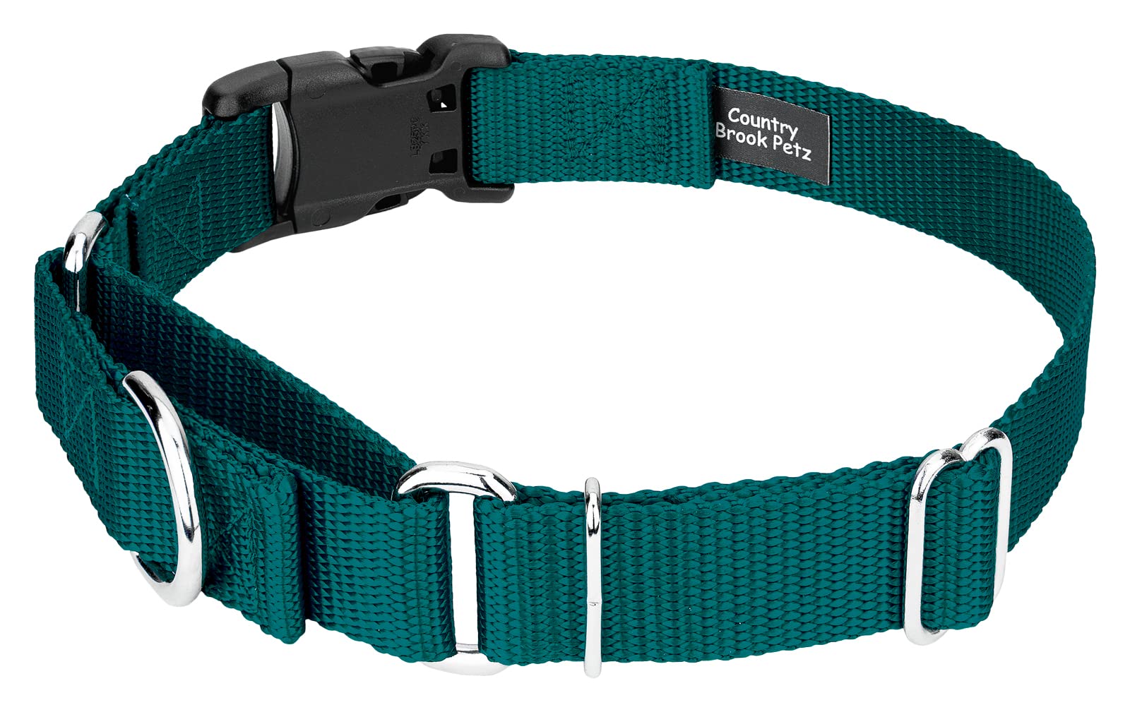 Country Brook Petz - Made In The Usa - Durable Nylon Martingale With Deluxe Buckle - 30+ Vibrant Color Options (Teal, 1 Inch, Large)