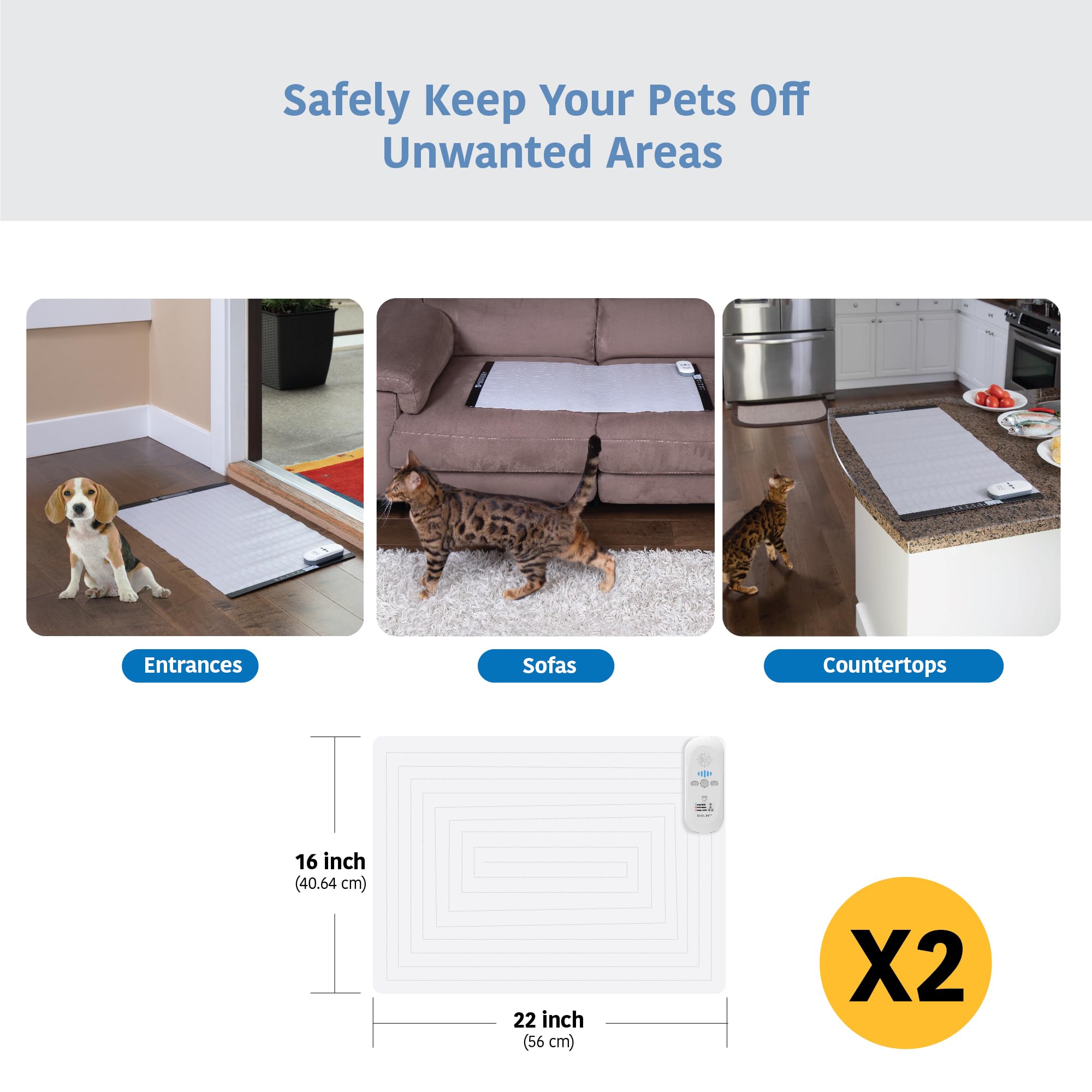 SVD.PET (2-Pack Pet Training Mat with Tester, Pet Shock Pad, Dogs & Cats Electronic Repellent mat for Indoor, 3 Training Modes,