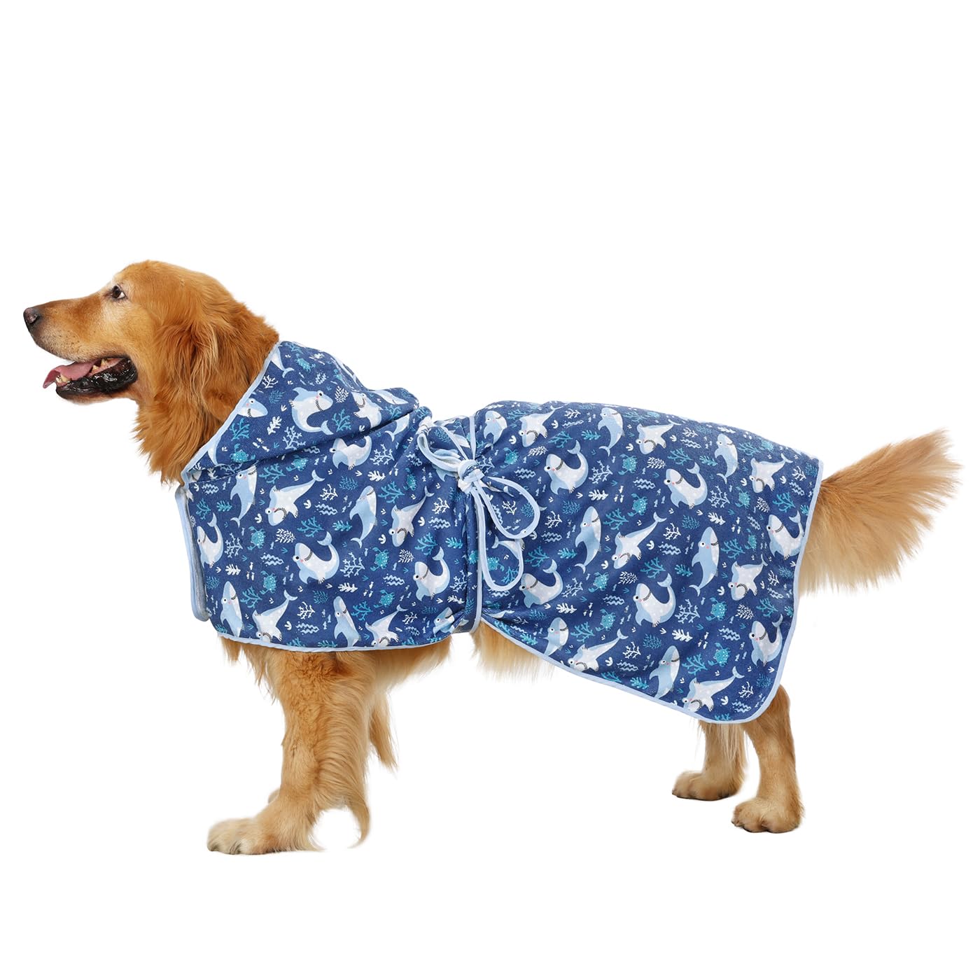 Hde Dog Bathrobe Super Absorbent Quick Drying Towel With Hood For All Dog Breeds Sizes S-Xxl - Sharks - Xl