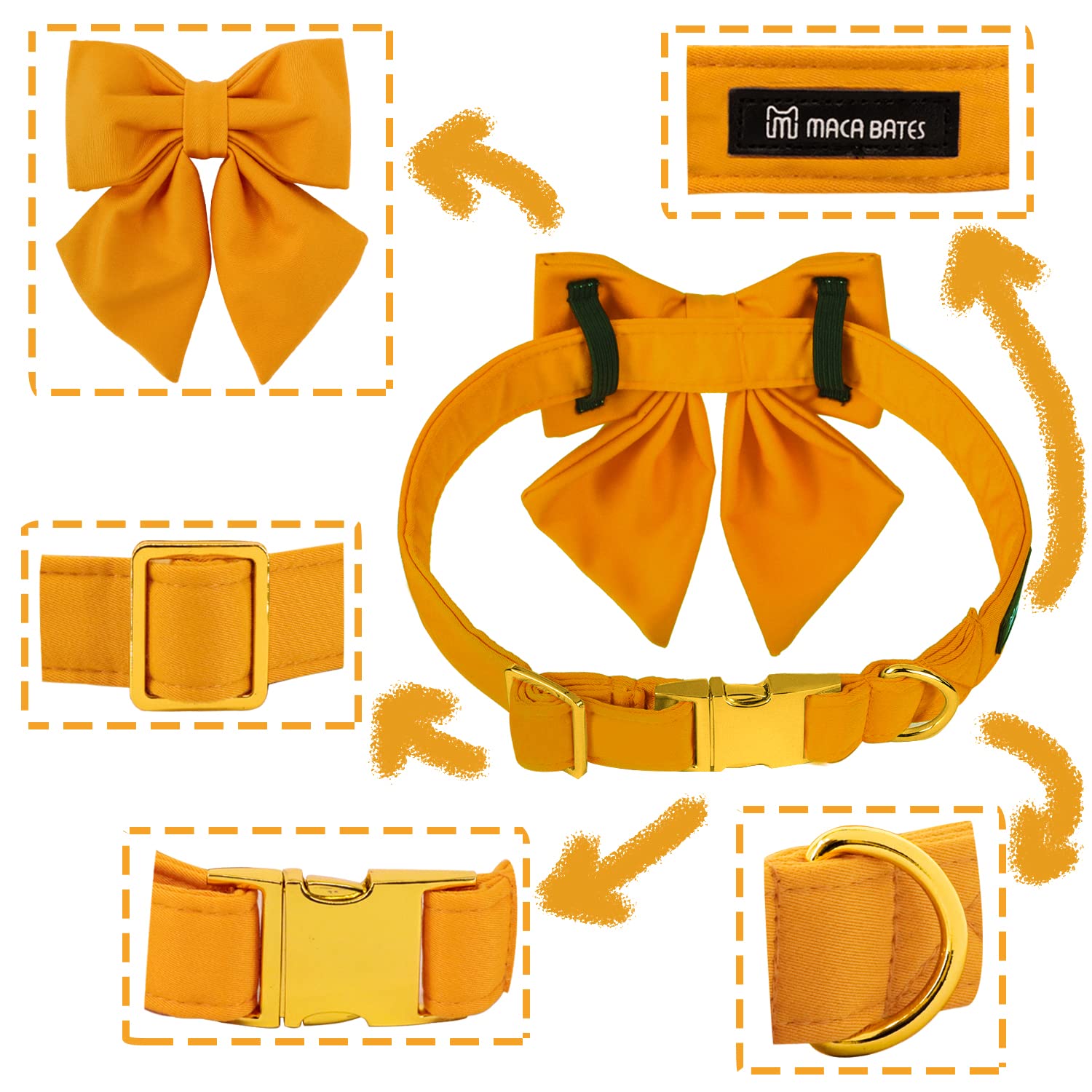 Maca Bates Dog Collar With Bow Bowtie For Dogs Solid Colors Sailor Bow Tie Adjustable Breakaway Yellow Collars Accessories Birth