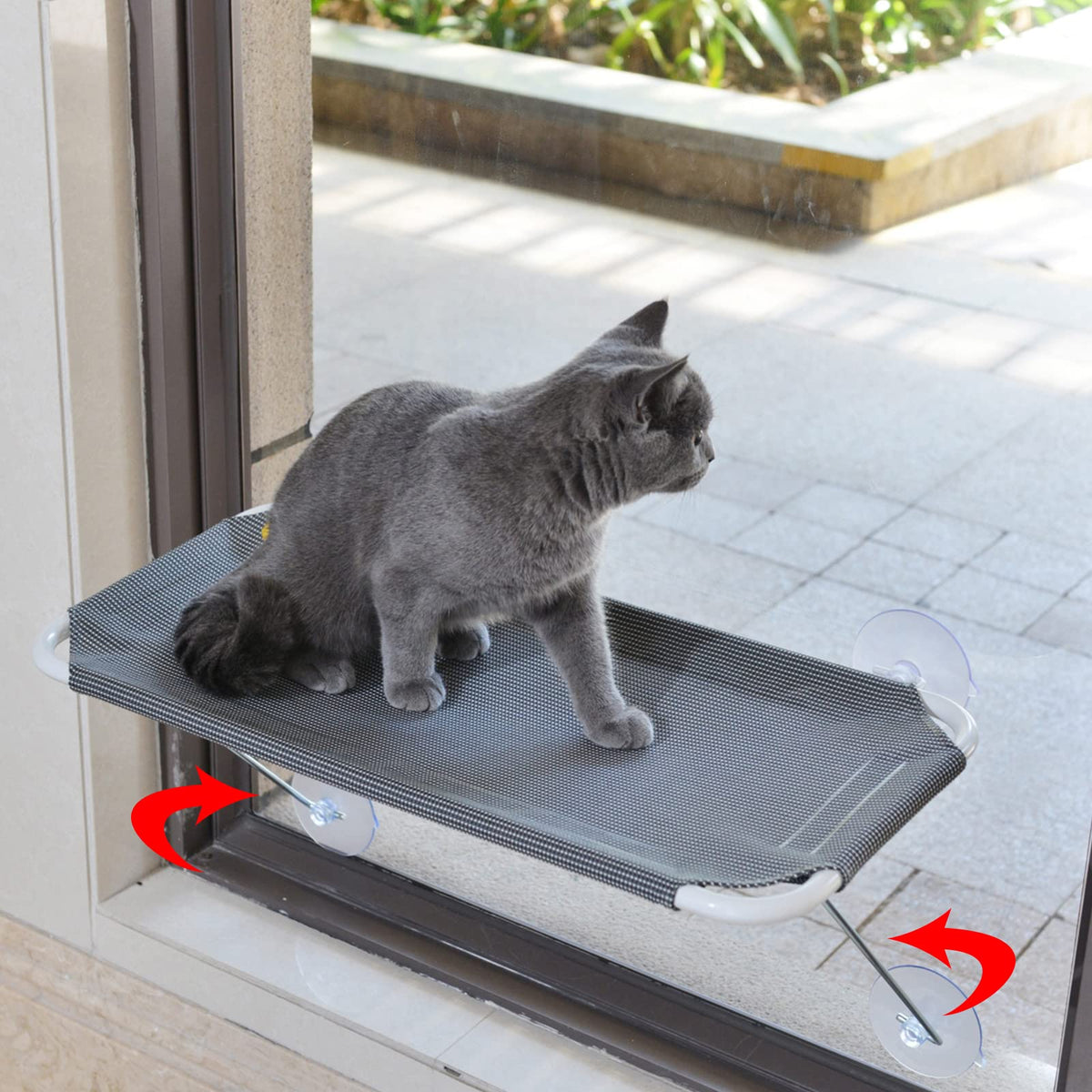 All Around 360° Sunbath And Lower Support Safety Iron Cat Window Perch, Cat Hammock Window Seat For Any Cats (L, Grey)