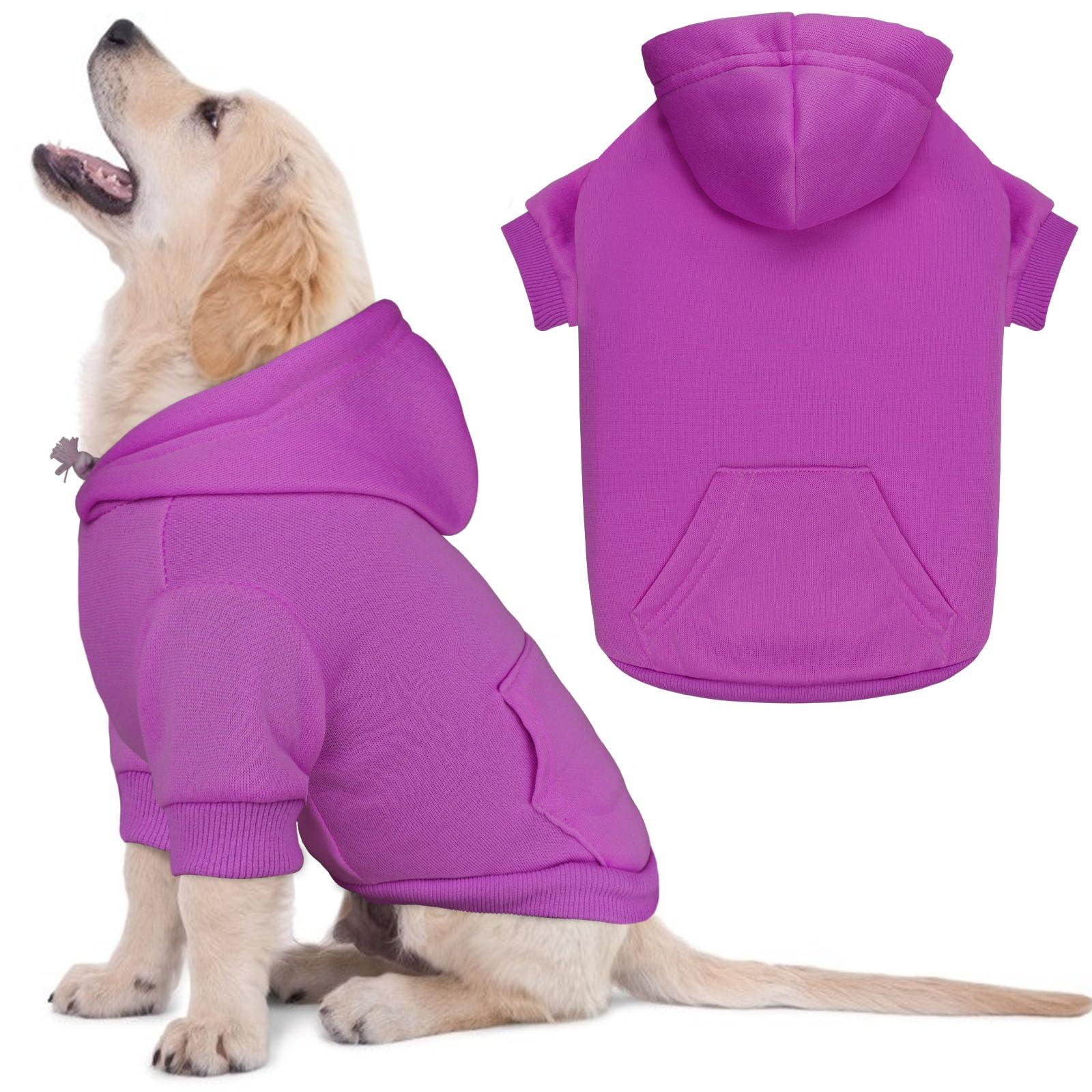 Purple Dog Hoodie Sweatshirt with Pocket - Solid Soft Brushed Fleece Dog Clothes for Small Dogs