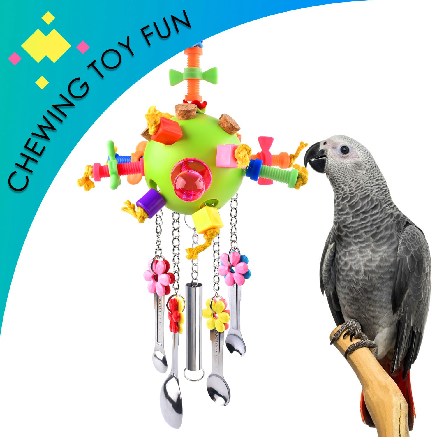 KATUMO Bird Toys, Parrot Pull Spoons Toys Parakeet Toys Conure Cage Toys for Cockatiel Quarker African Grey Mini Macaw Amazon Pa