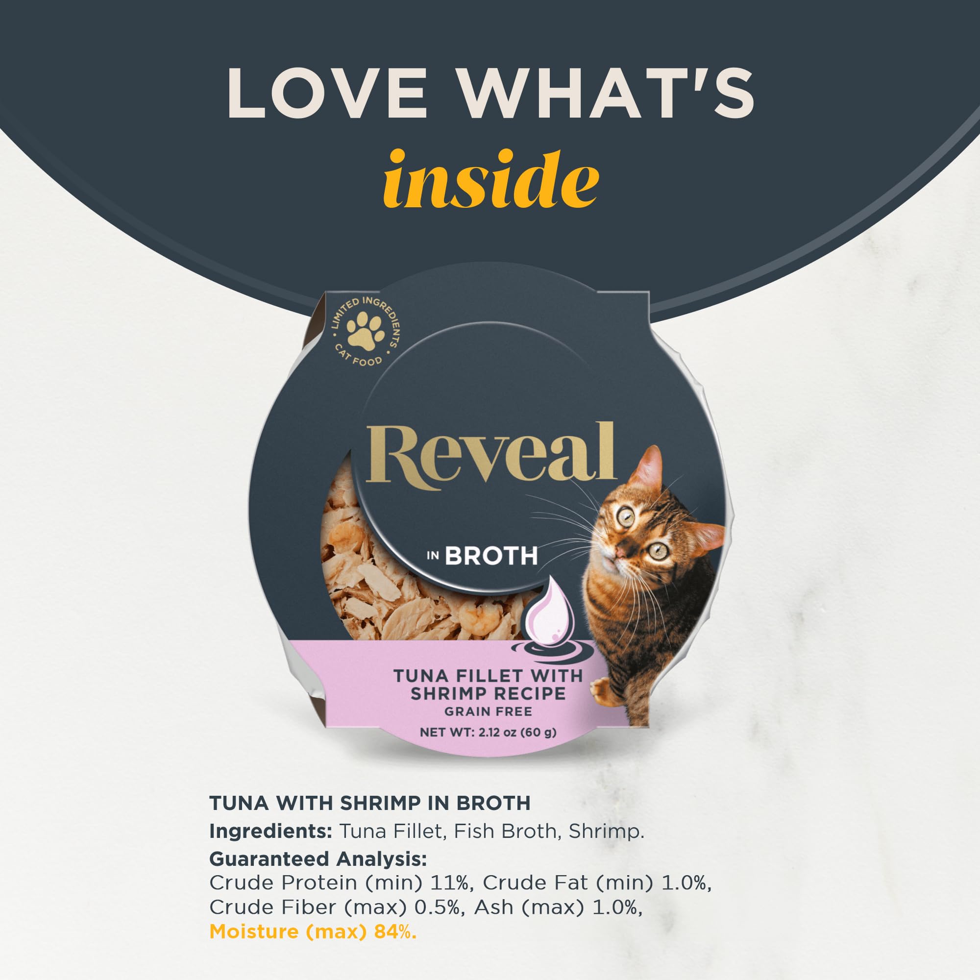 Reveal Natural Wet Cat Food, 18 Count, Grain Free, Limited Ingredient Cat Food Cups, Tuna with Shrimp in Broth, 2.12 oz Easy Pee
