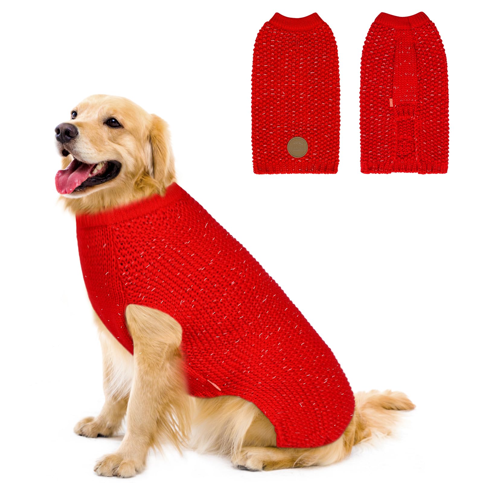 Kyeese Dog Sweaters Heavy Reflective Pullover Dog Knitwear For Fall Winter For Medium Dogs Red