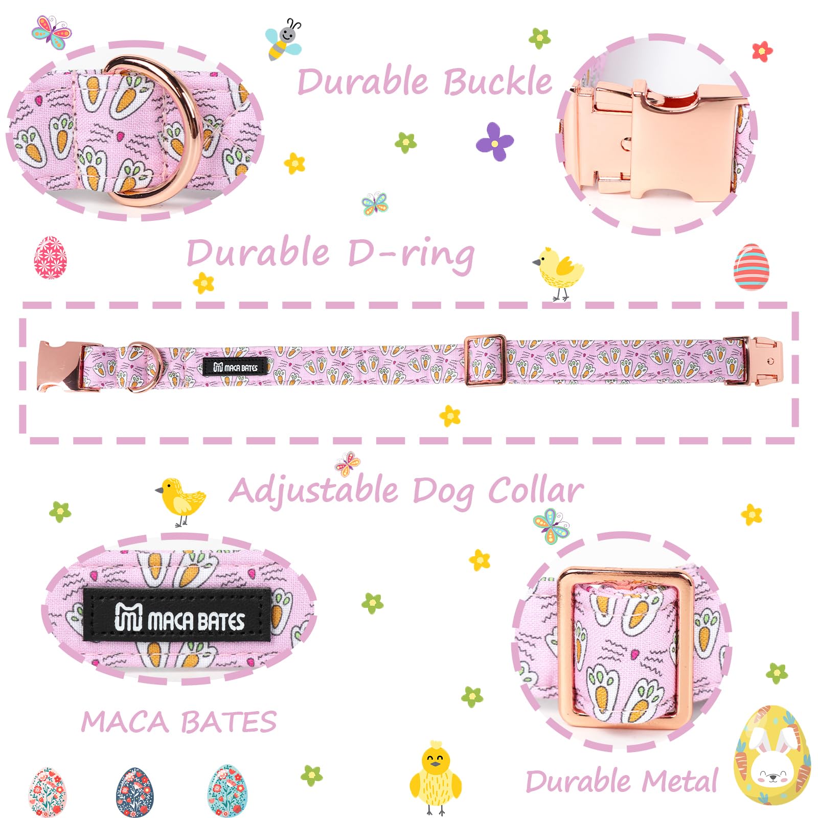 Maca Bates Easter Day Dog Collar Bunny Paws Dogs Collars Breakaway Soft Durable Cute Adjustable Pink Eggs Collor Easters Rabbit