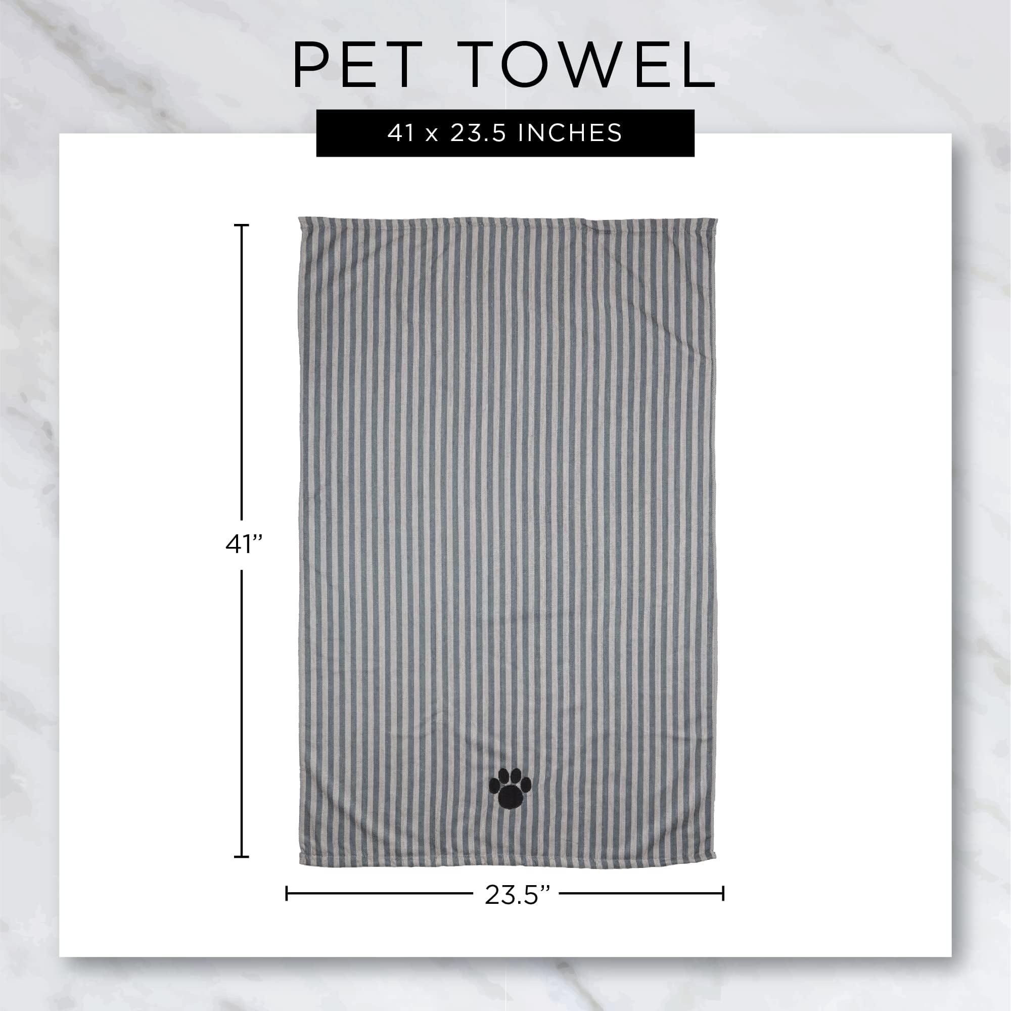 Bone Dry Pet Grooming Towel Collection Absorbent Microfiber X-Large, 41X23.5'', Embroidered Taupe