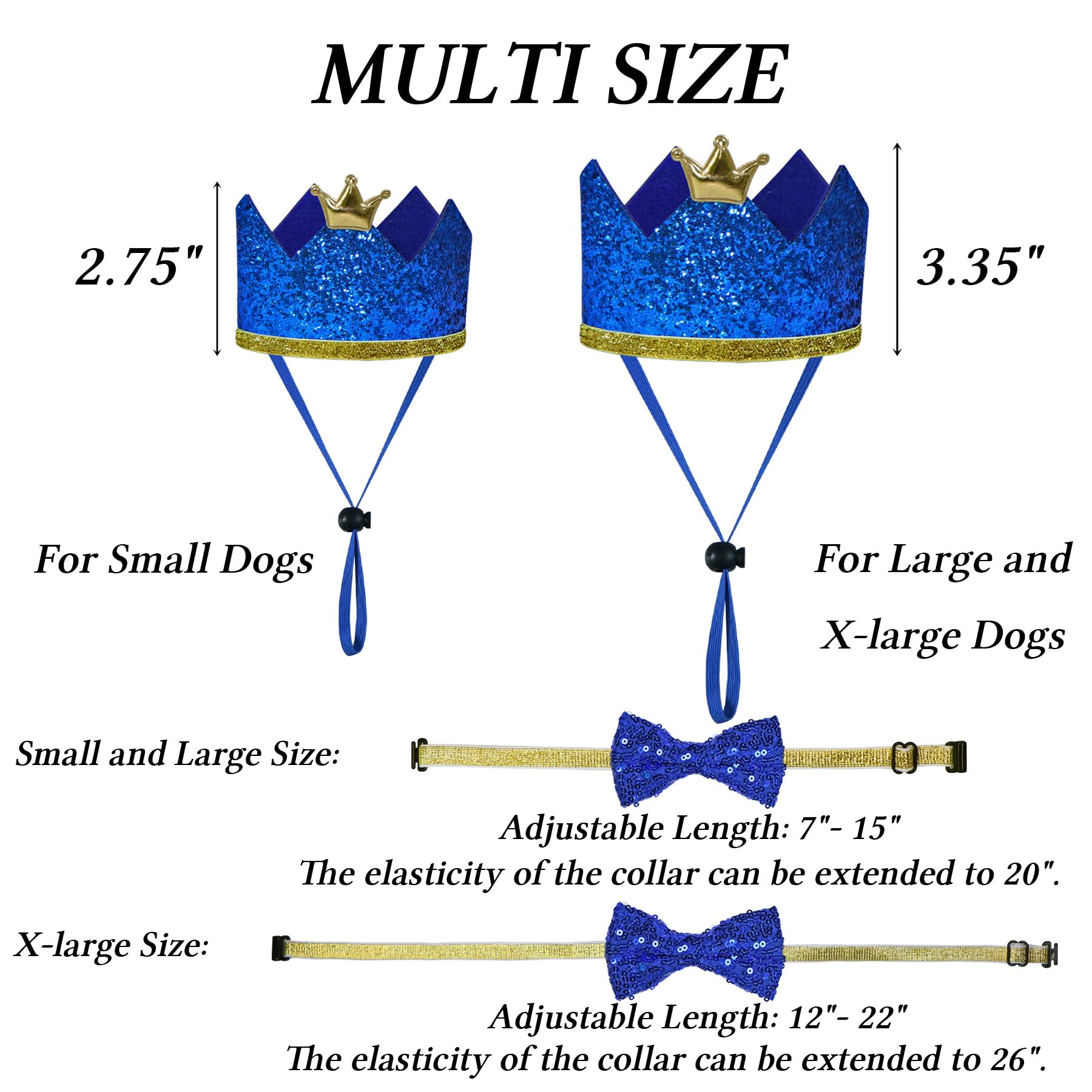 Stmk Dog Birthday Party Supplies, Multi Size Dog Birthday Hat With Numbers Bandana Bow Tie For Small Dogs Pets (Blue, Small)