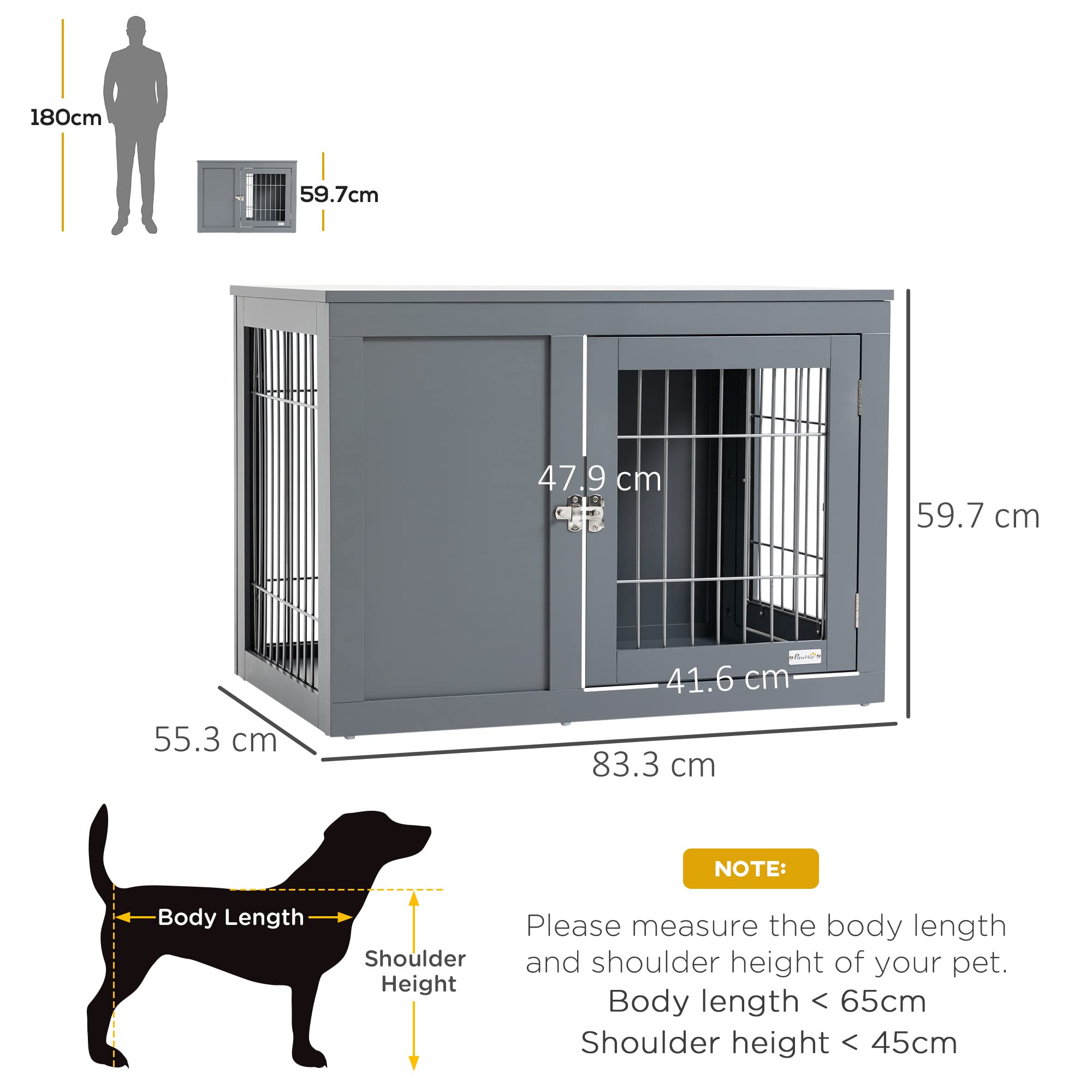 Pawhut Furniture Style Dog Crate For Small And Medium Dogs, End Table Pet Cage With Two Lockable Doors - Grey