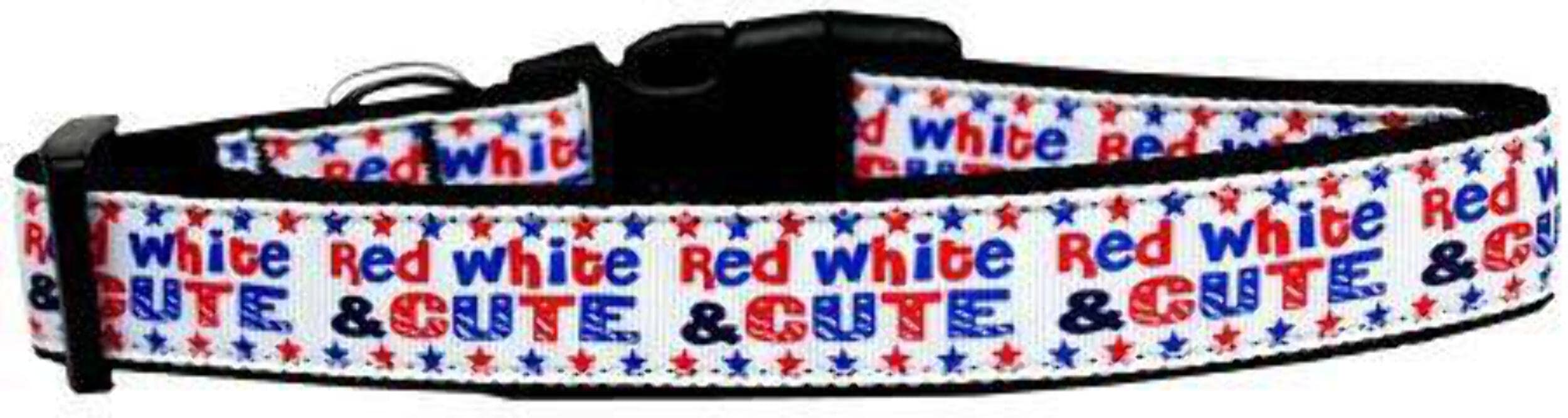 Pet Dog & Cat Nylon Collar or Leash, &quot;Red, White and Cute&quot; XS Collar