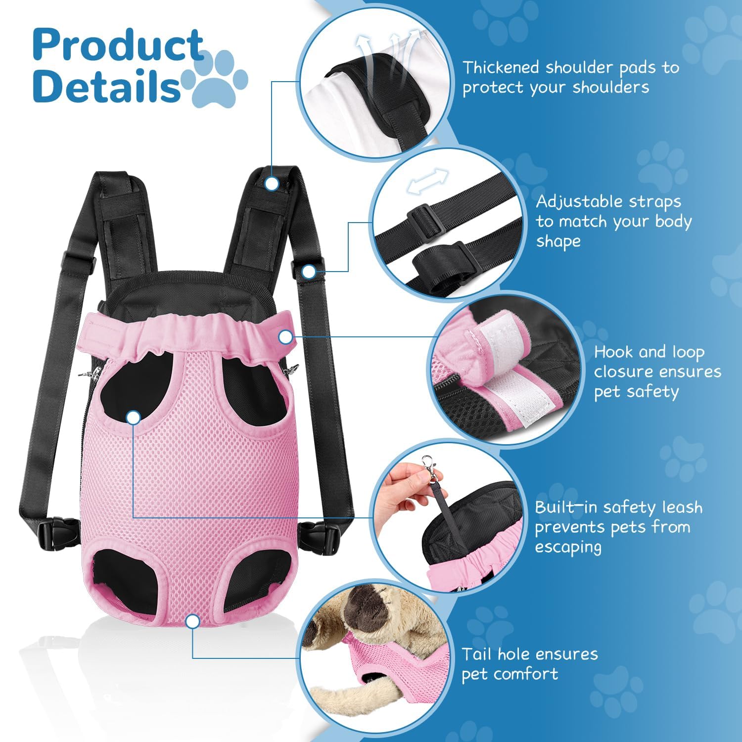 Yudodo Pet Dog Carrier Backpack Adjustable Dog Front Carrier, Legs Out Easy-Fit Dog Travel Backpack Carrier For Hiking Camping For Small Medium Dogs Cats And Rabbits (Small, Pink)