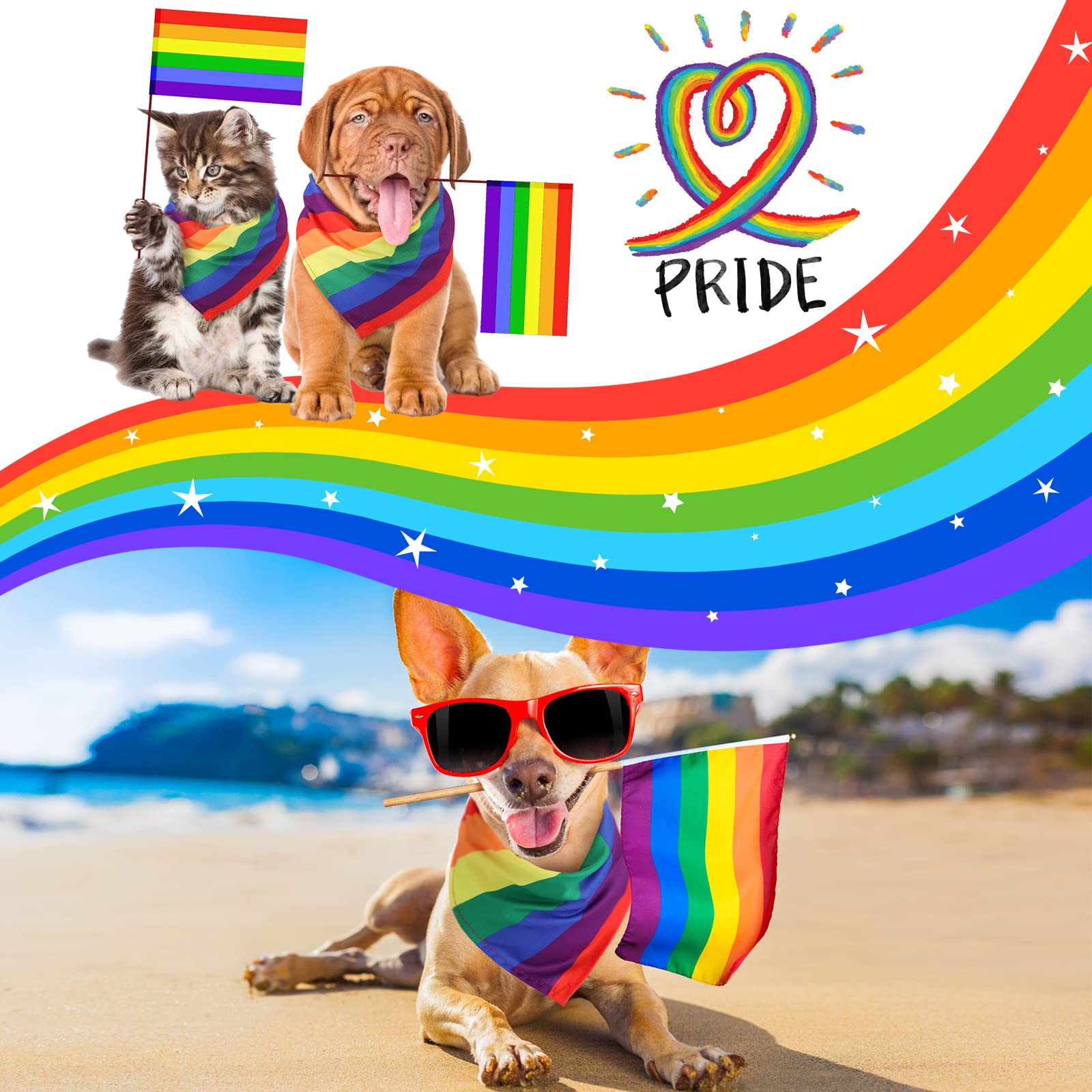50 Pieces Pride Dog Bandanas Rainbow Dog Bandanas Holiday Dog Bandanas Triangle Dog Scarfs Bibs Rainbow Accessories For Small Me