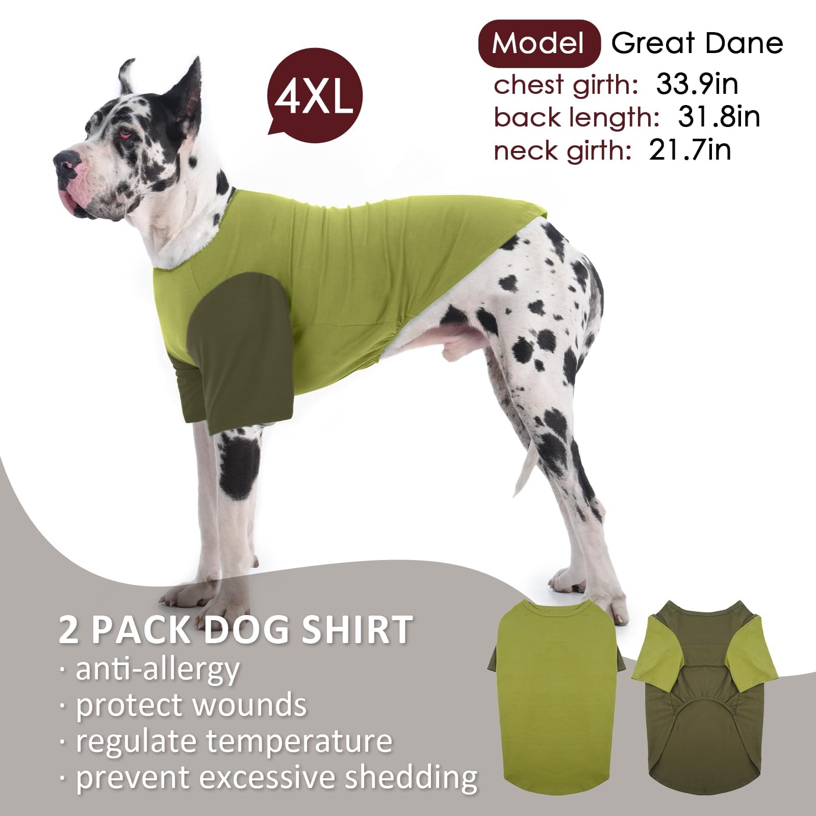 Ikipuko 2 Pack Shirts For Large Dogs 4Xl - Lightweight Breathable Dog Clothes, Prevent Overheating Summer Cool Tees For Doberman