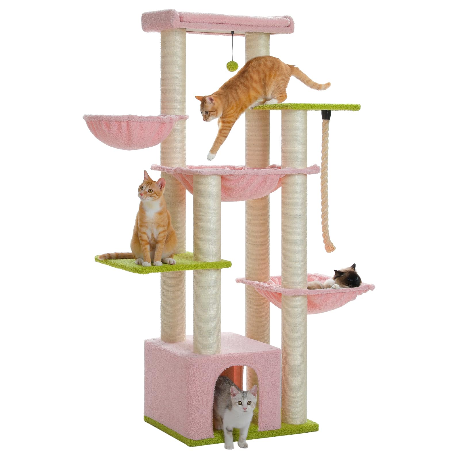 Uymi Pink 67'' Heavy-Duty Cat Tree For Indoor Cats Large Adult, Xxl Cat Tower With 13 Thick Scratching Posts (F4.3), Super Large
