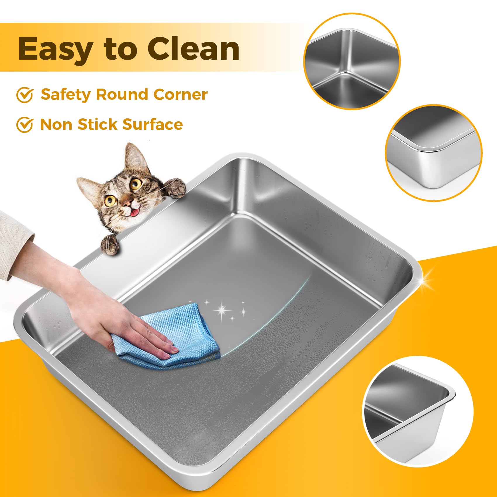 Lihong Stainless Steel Cat Litter Box,Small Metal Litter Box For Small Cats Hamster Rabbits,No Smell,Non Stick,Easy To Clean(18' Lx14 Wx4 H,M)