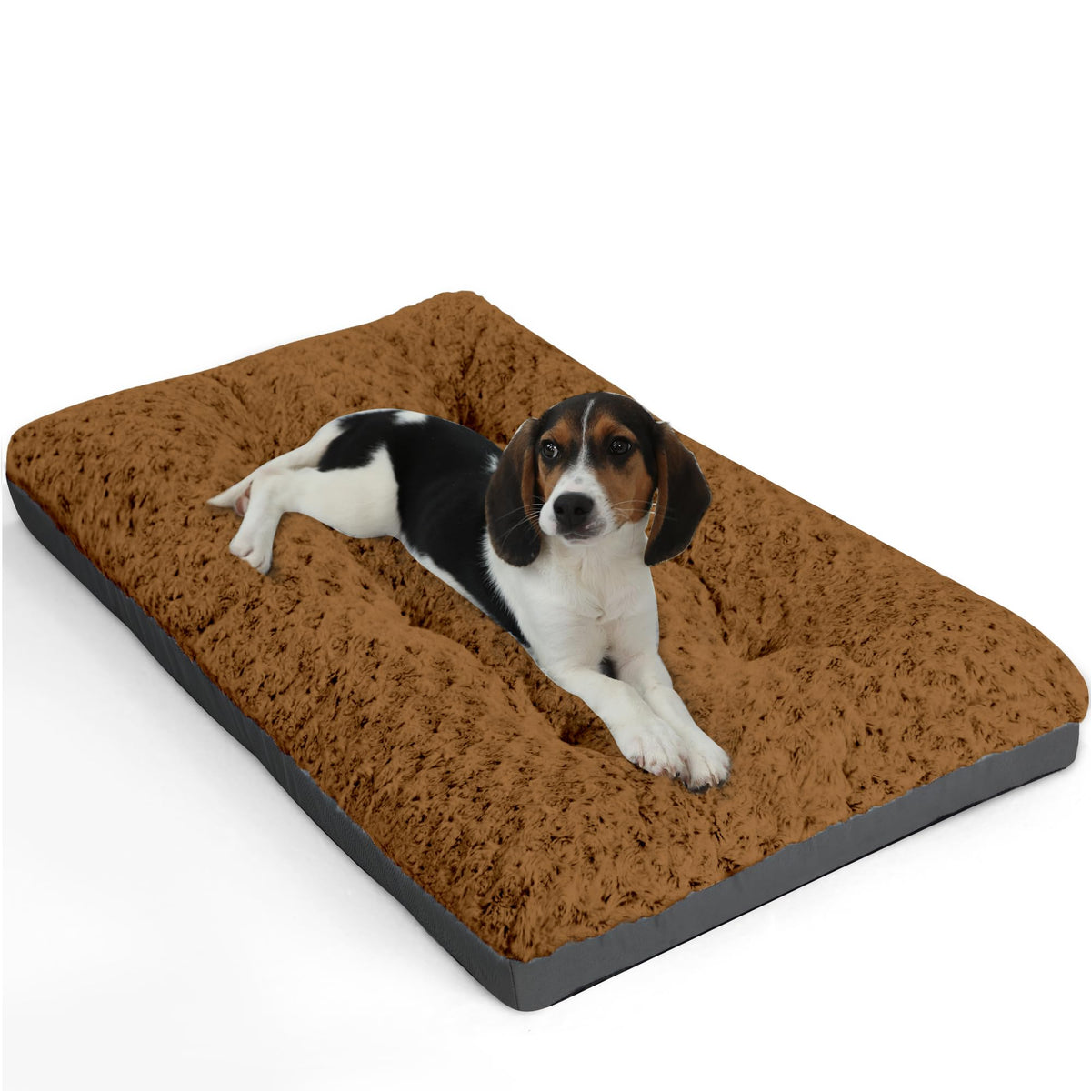 Pocblue Deluxe Washable Dog Bed For Small Dogs Dog Crate Mat 24 Inch Comfy Fluffy Kennel Pad Anti-Slip For Dogs Up To 25 Lbs, 24' X 17', Brown