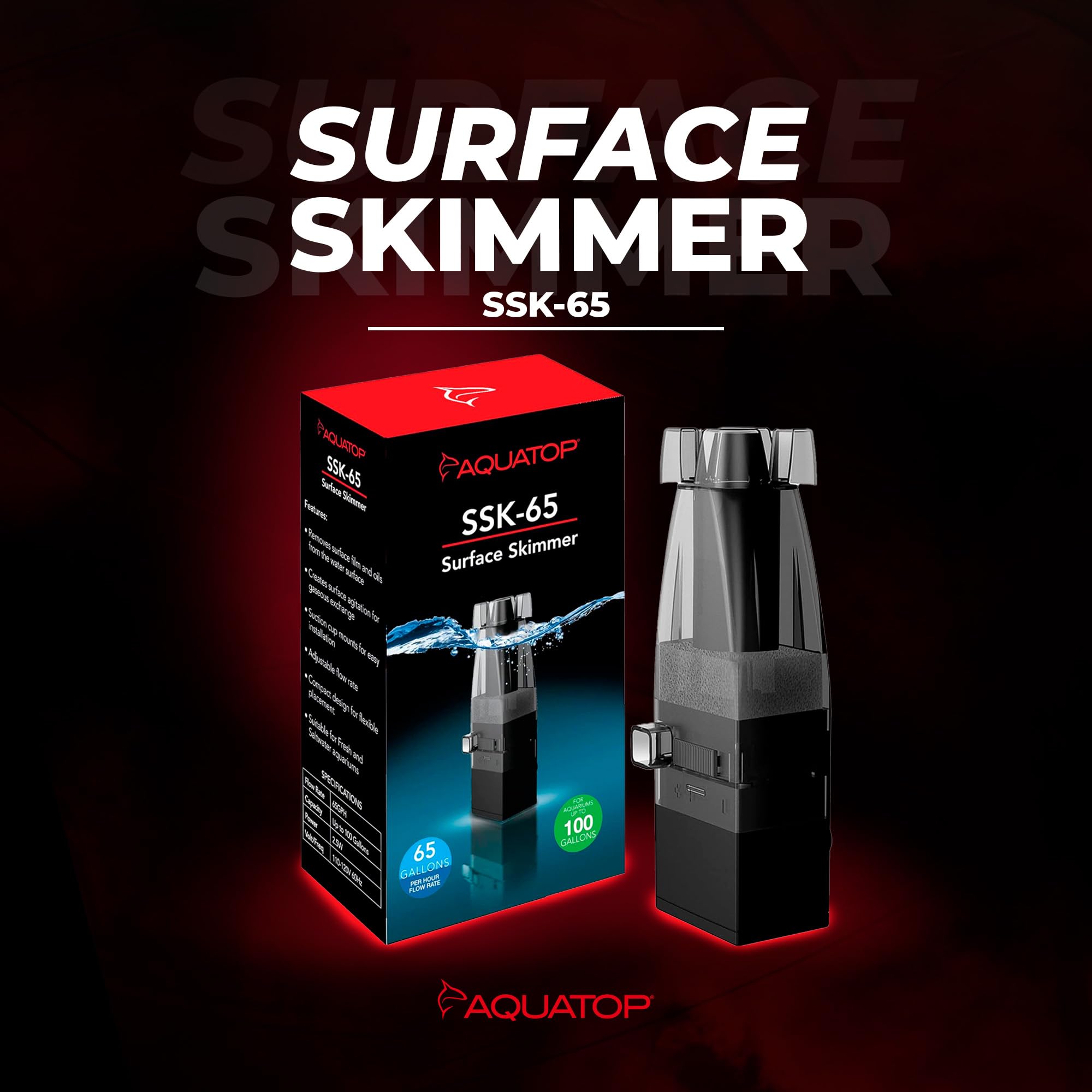 Aquarium Surface Skimmer 65 Gph Flow Rate – Efficient Waste Removal – Ideal For Tanks Up To 100 Gallons – Ideal For Freshwater & Saltwater Compatible