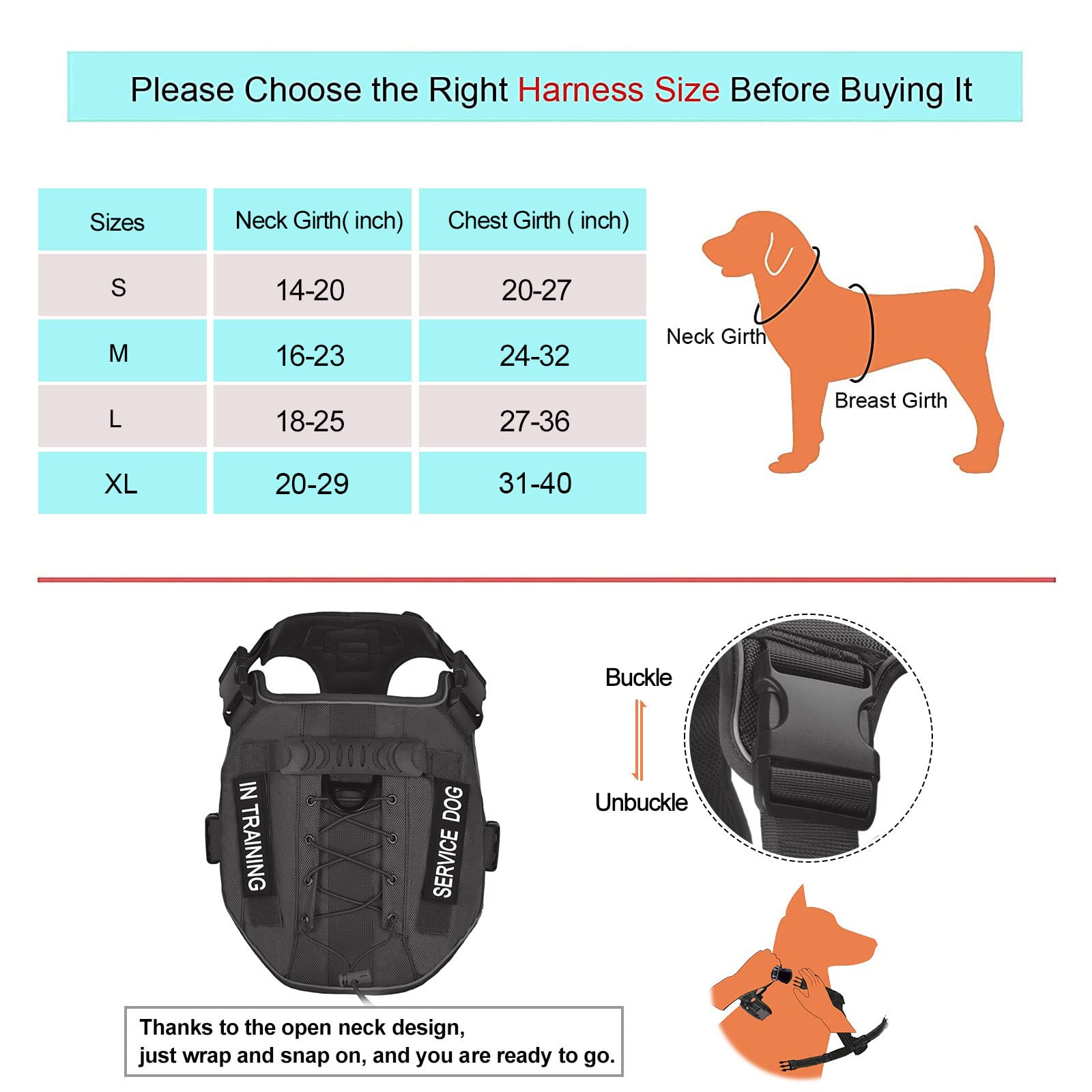 Petmolico Tactical Dog Harness with Leash, No Pull Dog Harness with Hook and Loop Panels for Hiking Training Military Service Do