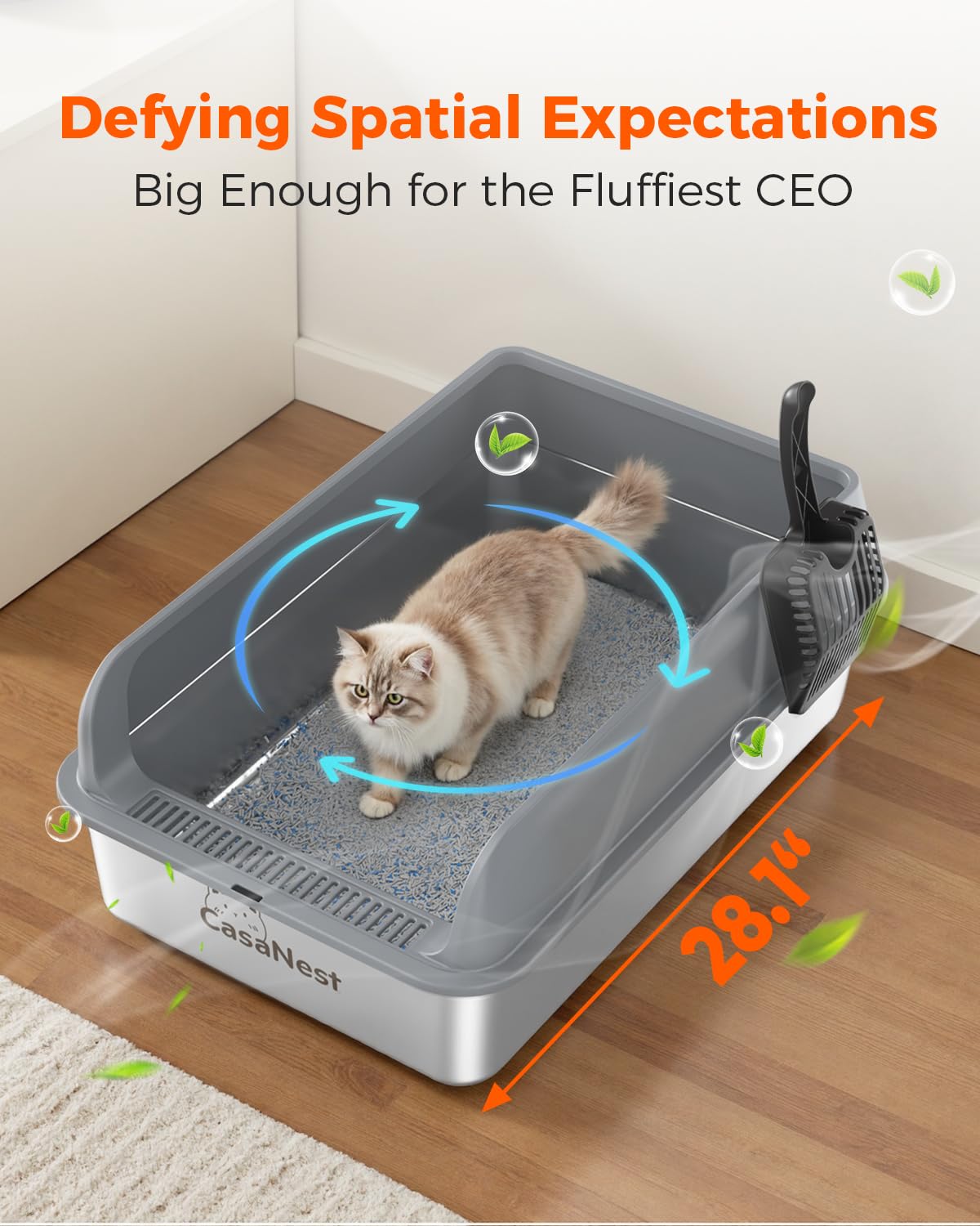 XXXL Stainless Steel Cat Litter Box with Lid 28.1  20.5   10.1    Extra Large Metal Cat Litter Box for Big, Multi Cats, Anti