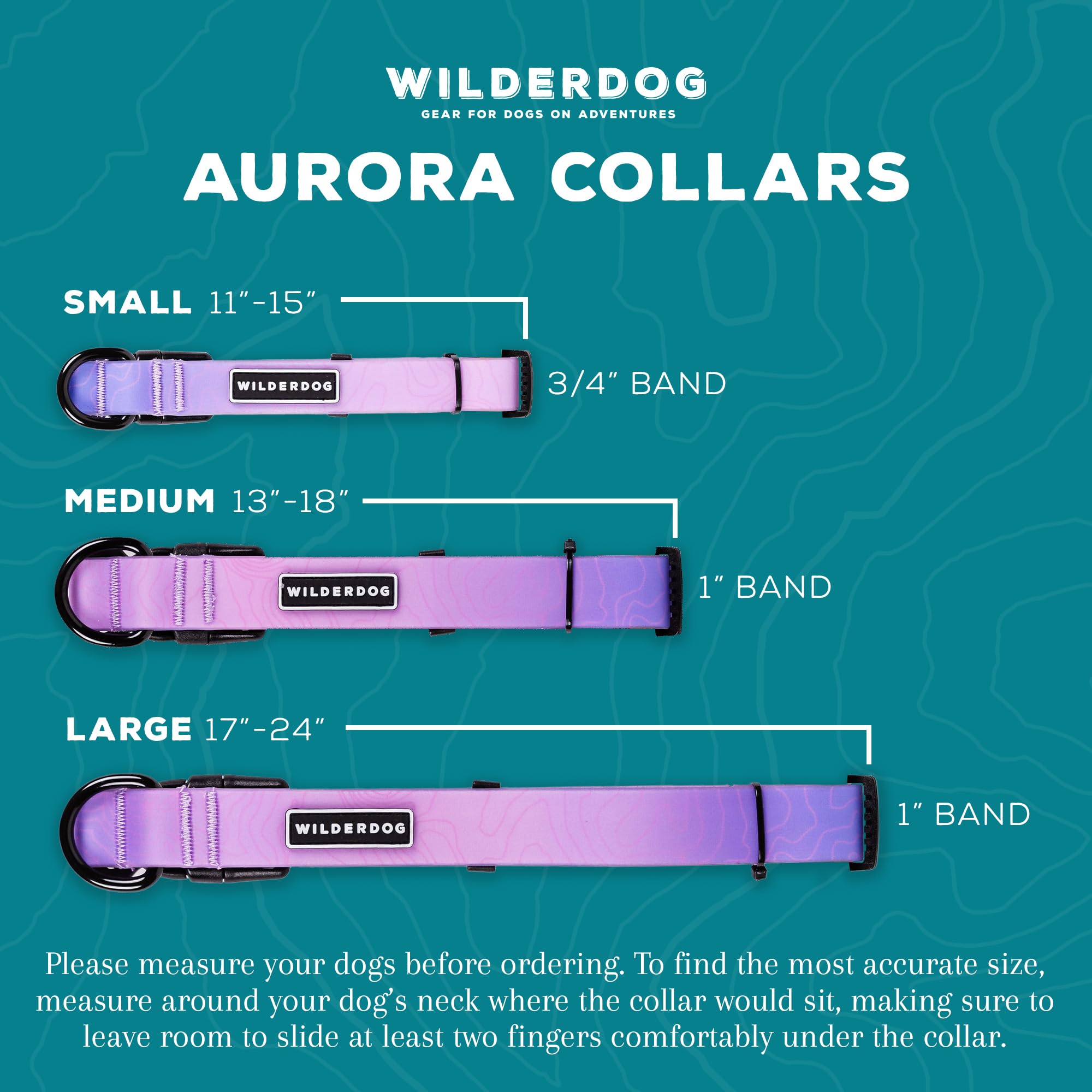 Wilderdog Waterproof Dog Collar - Repels Water & Dirt - Medium 13''-18'' - Aurora