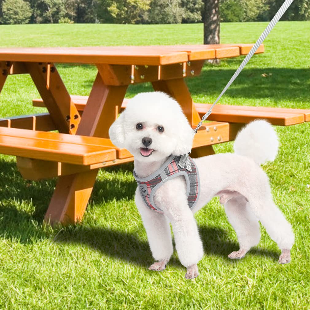 Expawlorer Classic Plaid Puppy Harness - Small Dog Collar And Leash - Soft Mesh Padded Adjustable Small Dog Vest Harness No Pull, Reflective Escape Proof For Outdoor Walking