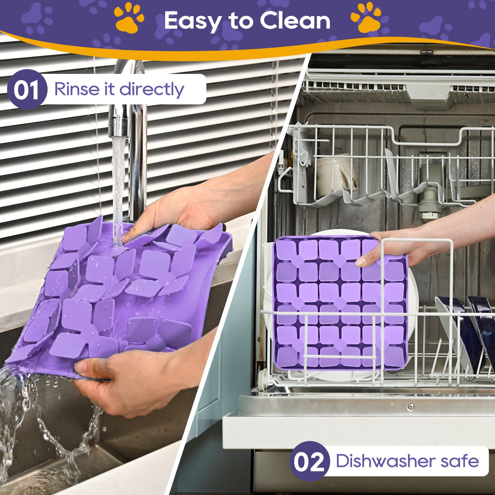 Ourmiao Silicone Snuffle Mat For Dogs, Interactive Dog Puzzle Feeder Sniffing Mat, Dog Licking Mat Enrichment Puzzle Mat For Small Medium Large Breed Dogs Rabbit (Purple)