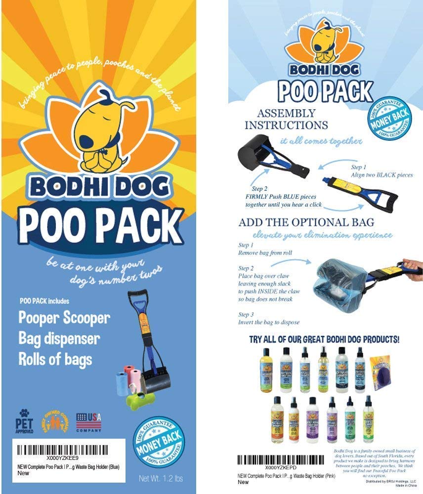 Bodhi Dog Pooper Scooper Set - 24" Plastic Waste Management, 4 Piece, Blue, Includes Poop Bags & Holder for All Pet Sizes