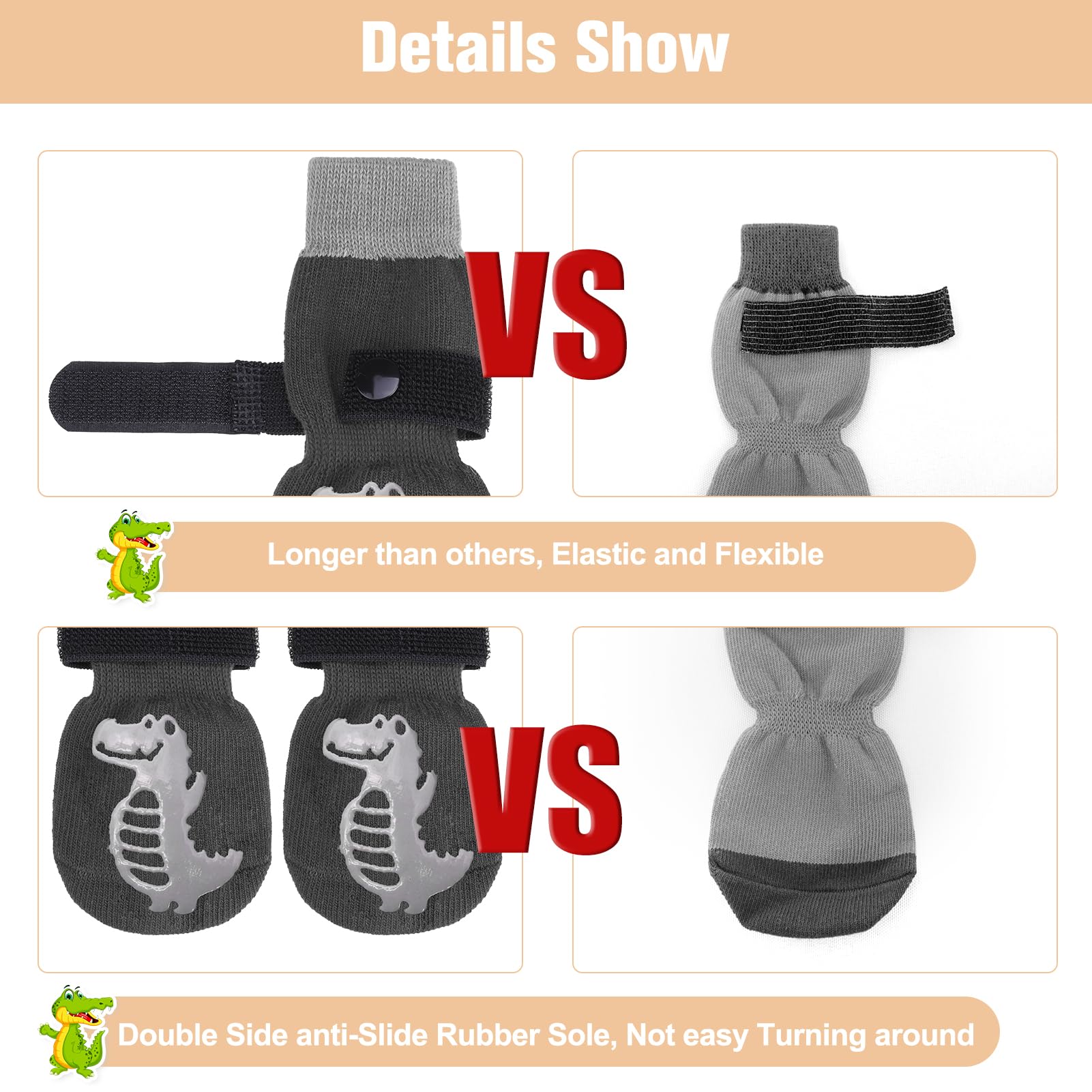 Beautyzoo Anti-Slip Dog Socks,Dog Shoes For Hot/Cold Pavement,Paw Protectors With Grips 3 Pairs For Puppy Small Medium Large Sen