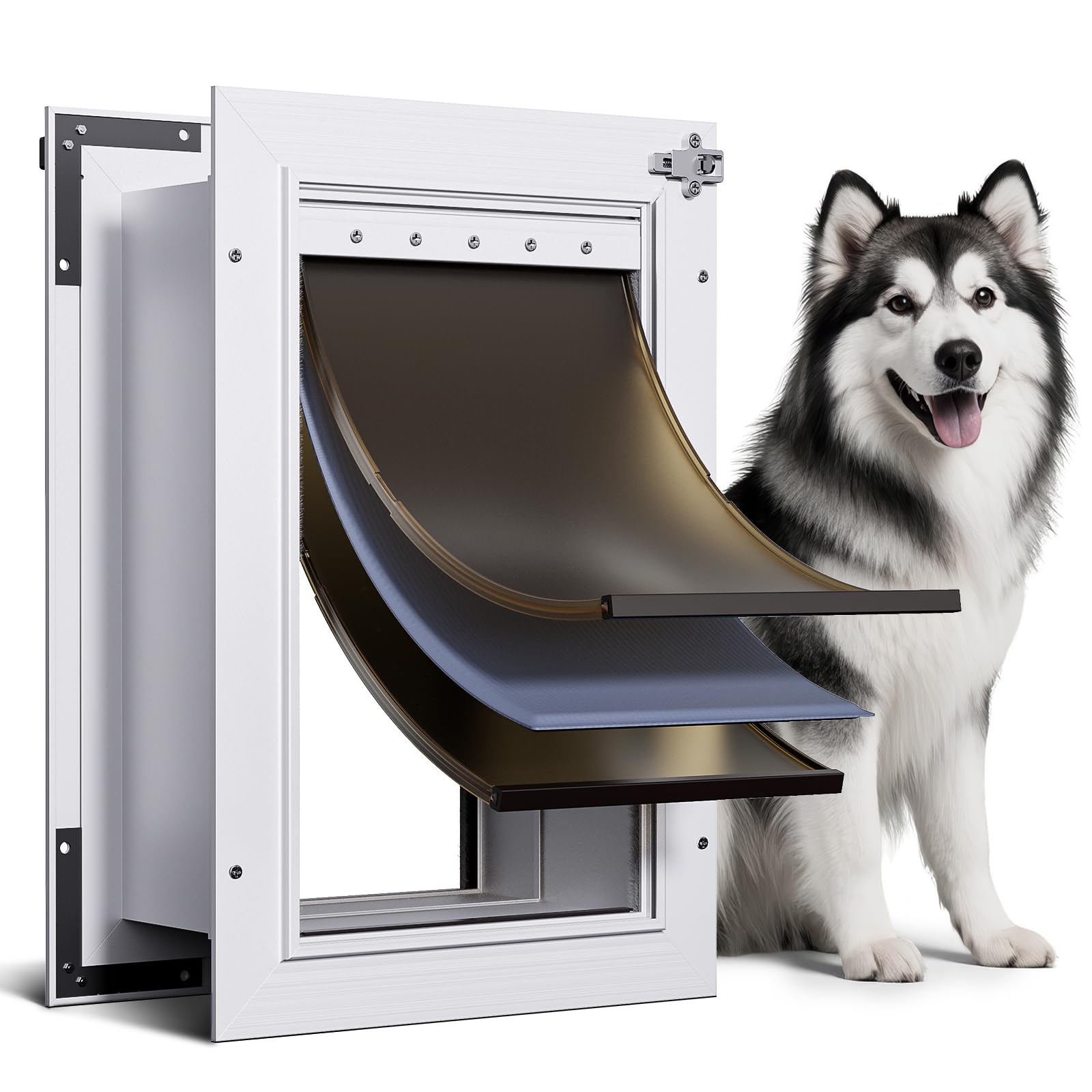 3-Flap Dog Door, All Aluminum Alloy Large Dog Doggy Doggie Door For Wall, Telescoping Tunnel, Heavy Duty Pet Door For Dogs, Insu