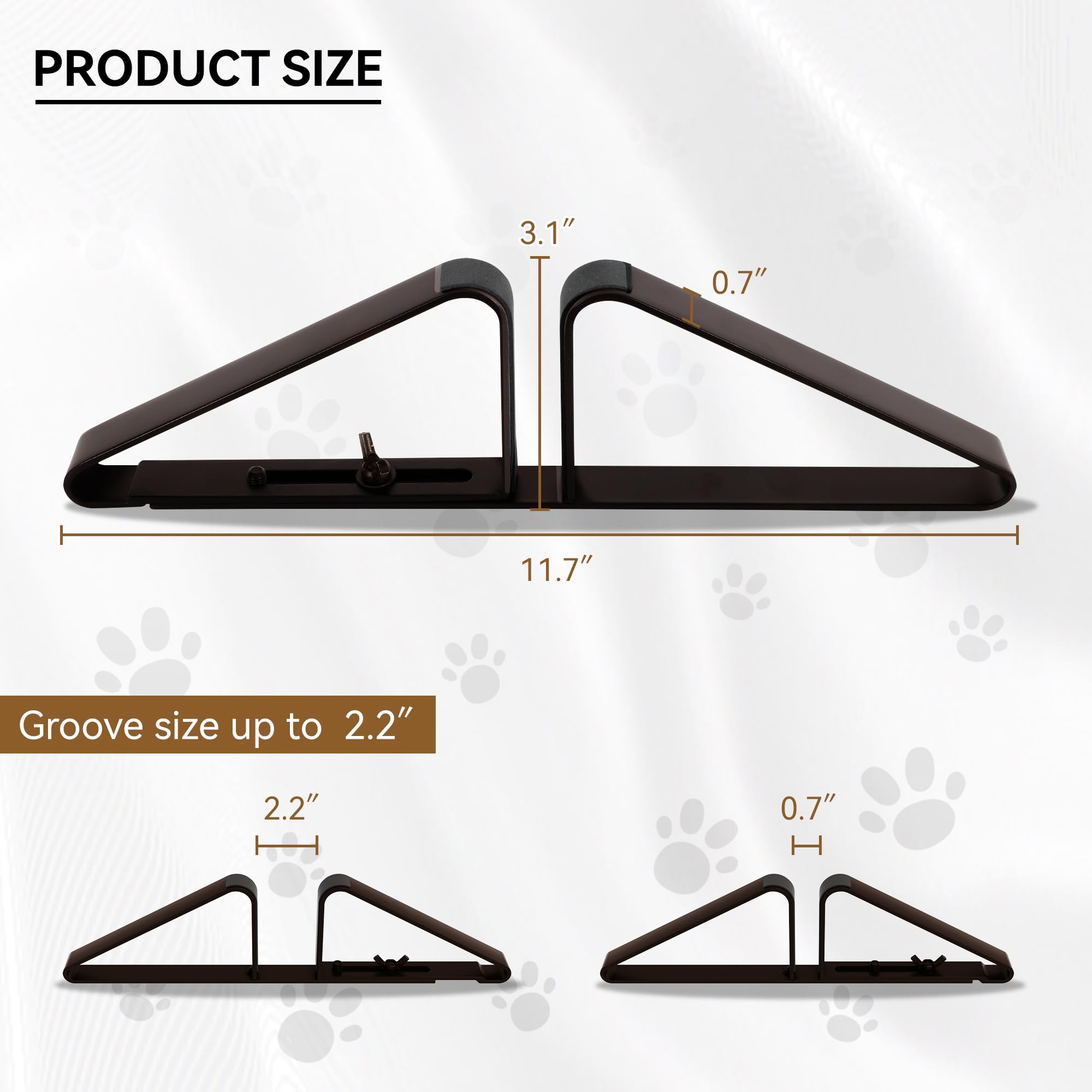 PUPETPO Metal Support Feet for Pet Gate, Adjustable, Dark Brown, Set of 2, Model ASPfeet-BK