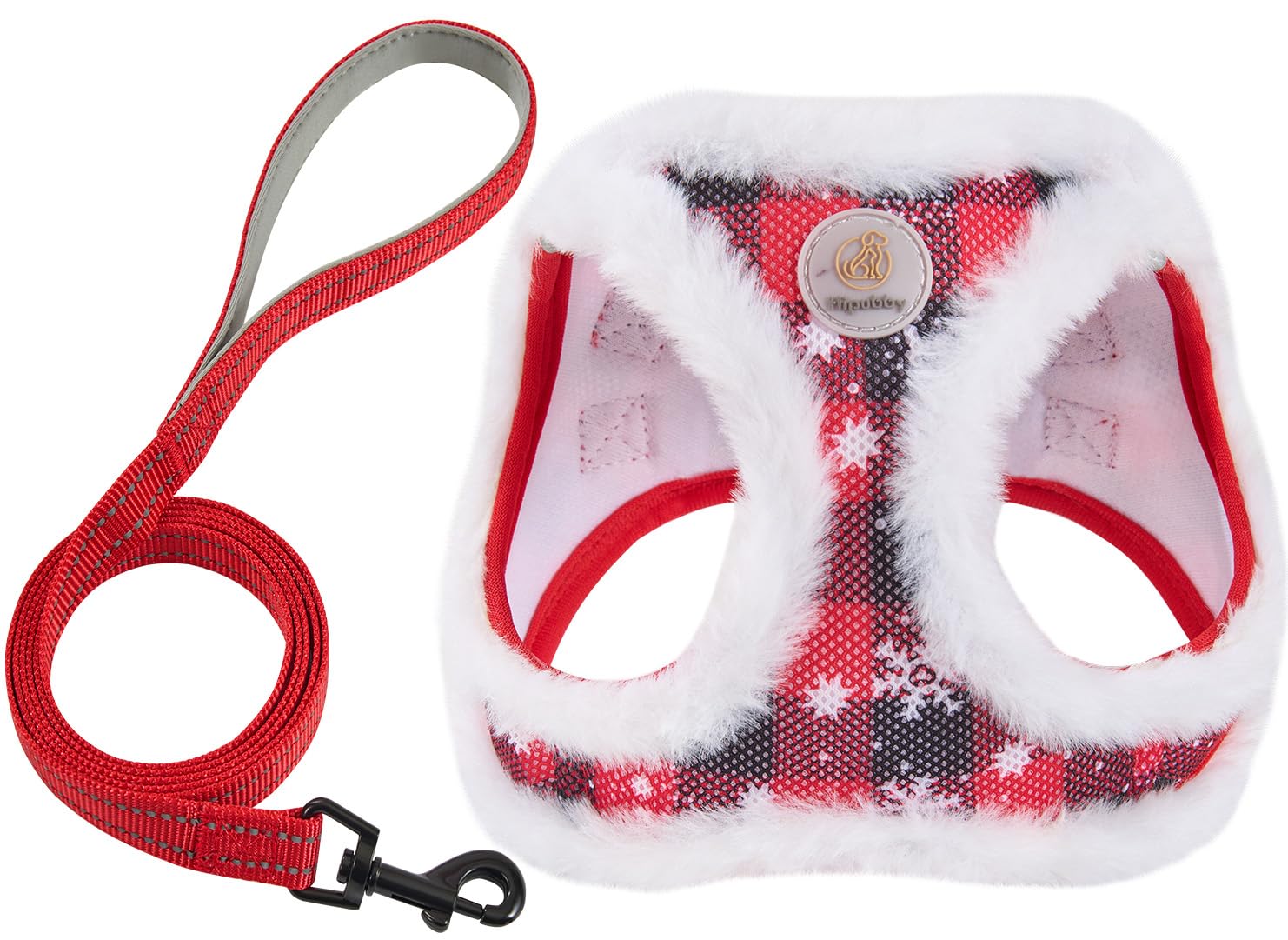 Hipubby Christmas Dog Harness and Leash Set, No Pull Soft Mesh Puppy Harness for Small Medium Dogs, Cats - Step in Reflective Ve