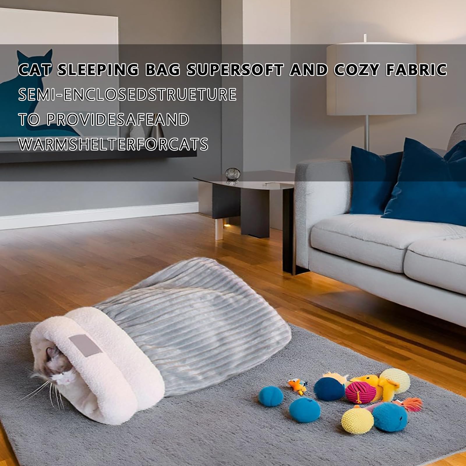 Cozy Plush Cat Sleeping Bag For Indoor Cats Soft Self-Warming Cat Bed Cave, Fluffy Tunnel Hideaway For Cats Up To 6.6 Lbs (3 Kg)