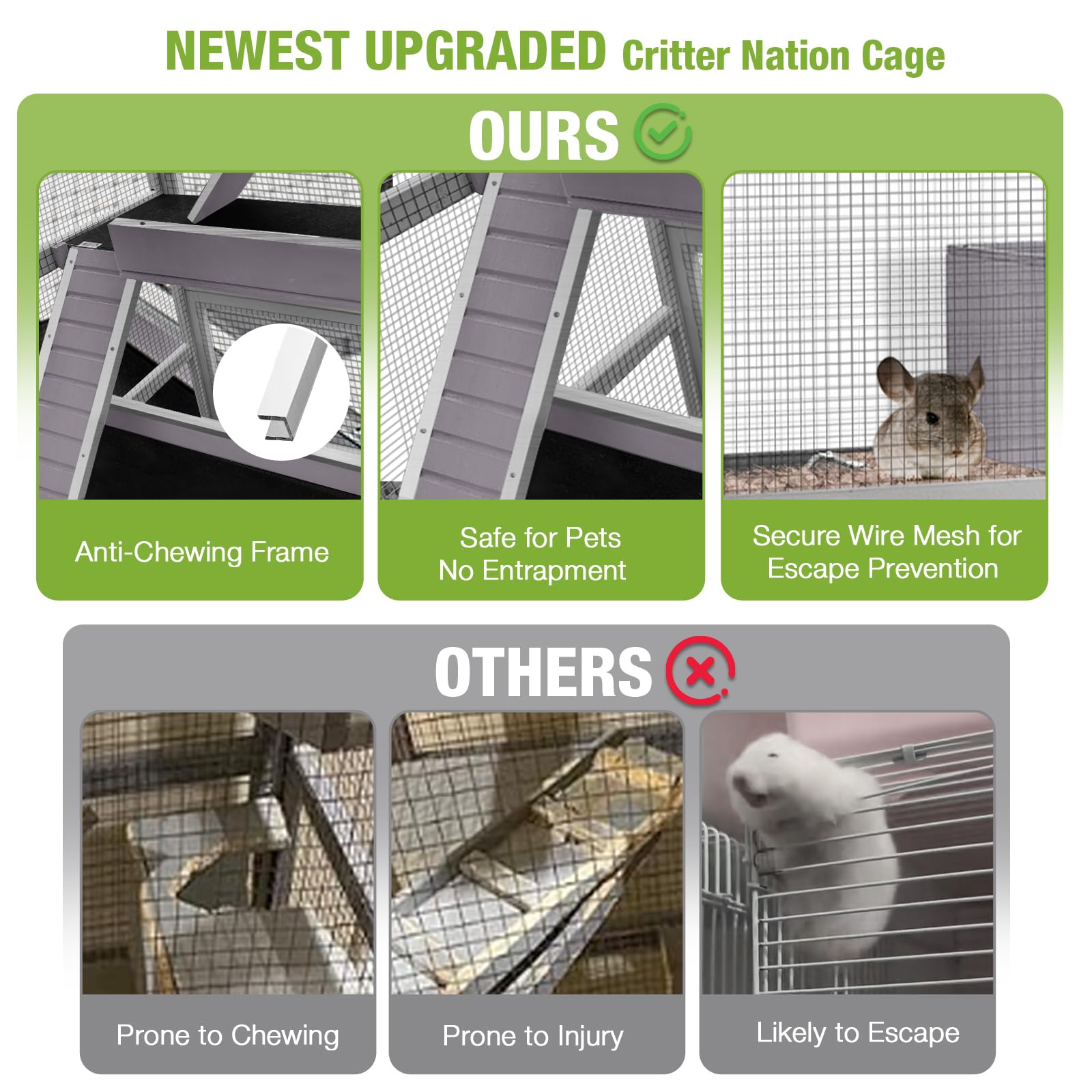 Gutinneen Chinchilla Cage Ferret Cage - Large Critter Nation Cage With Chew-Proof Aluminium Edge & Pvc Layer, Brake Wheels Movea