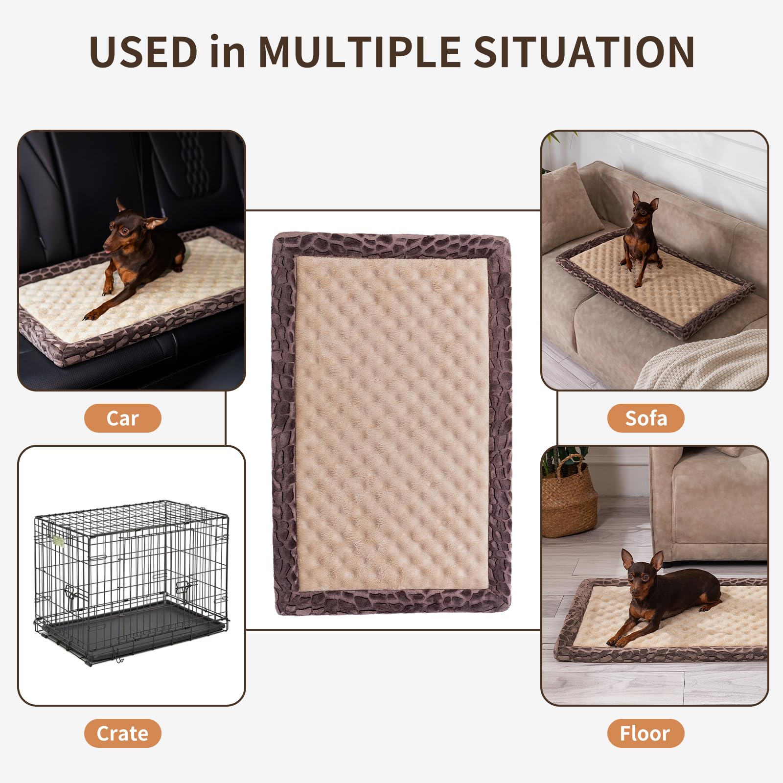 Minidear Dog Crate Pad, 42''X28''X1.1'' Crate Bed Rectangle Shape Non-Skid Kennel Pad, Rubber Backing Memory Foam For Dog Bed Ma