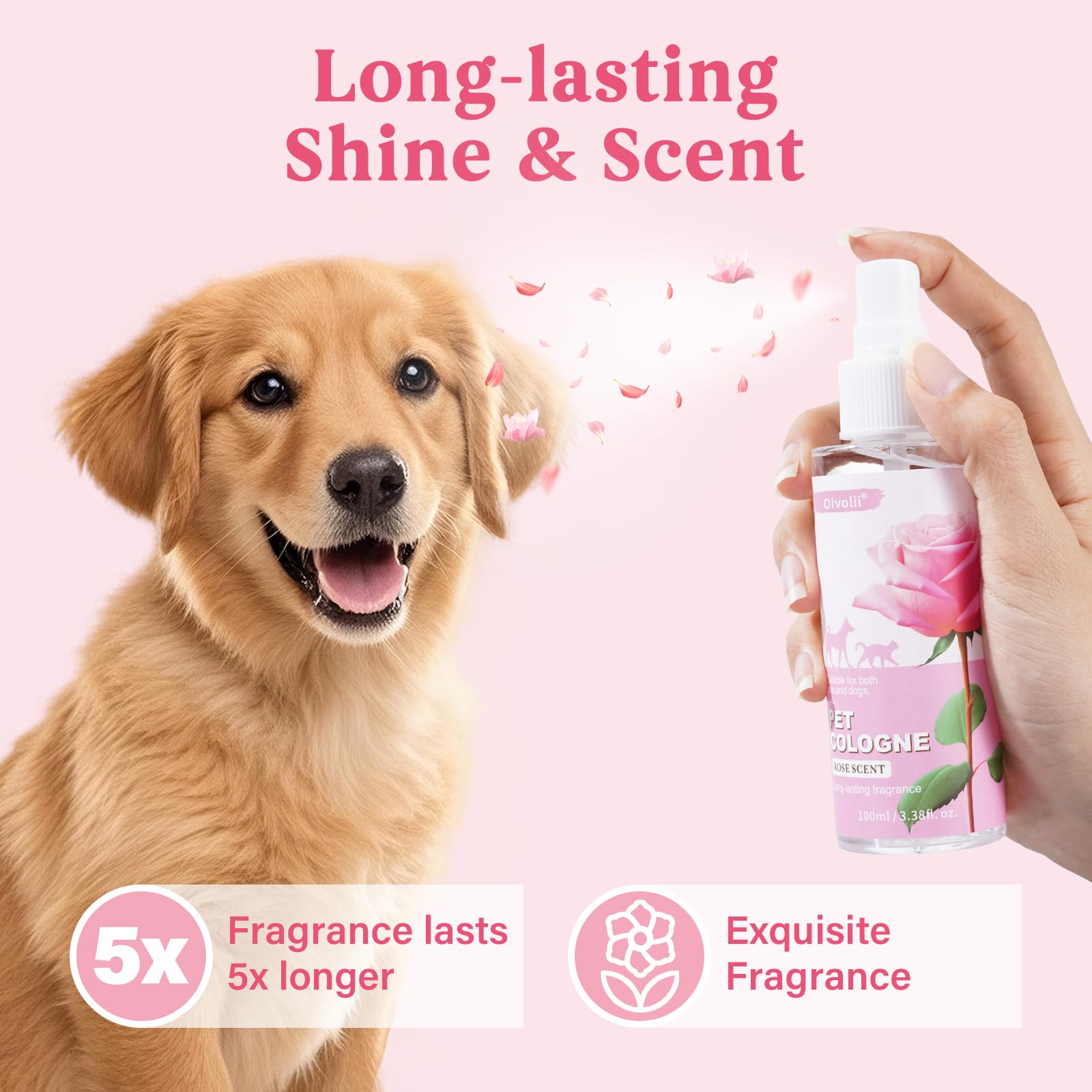 Oivolii Natural Pet Cologne | Perfume For Dogs & Cats Premium Grooming Spray Long-Lasting Rose Scent Deodorizing Conditioning &