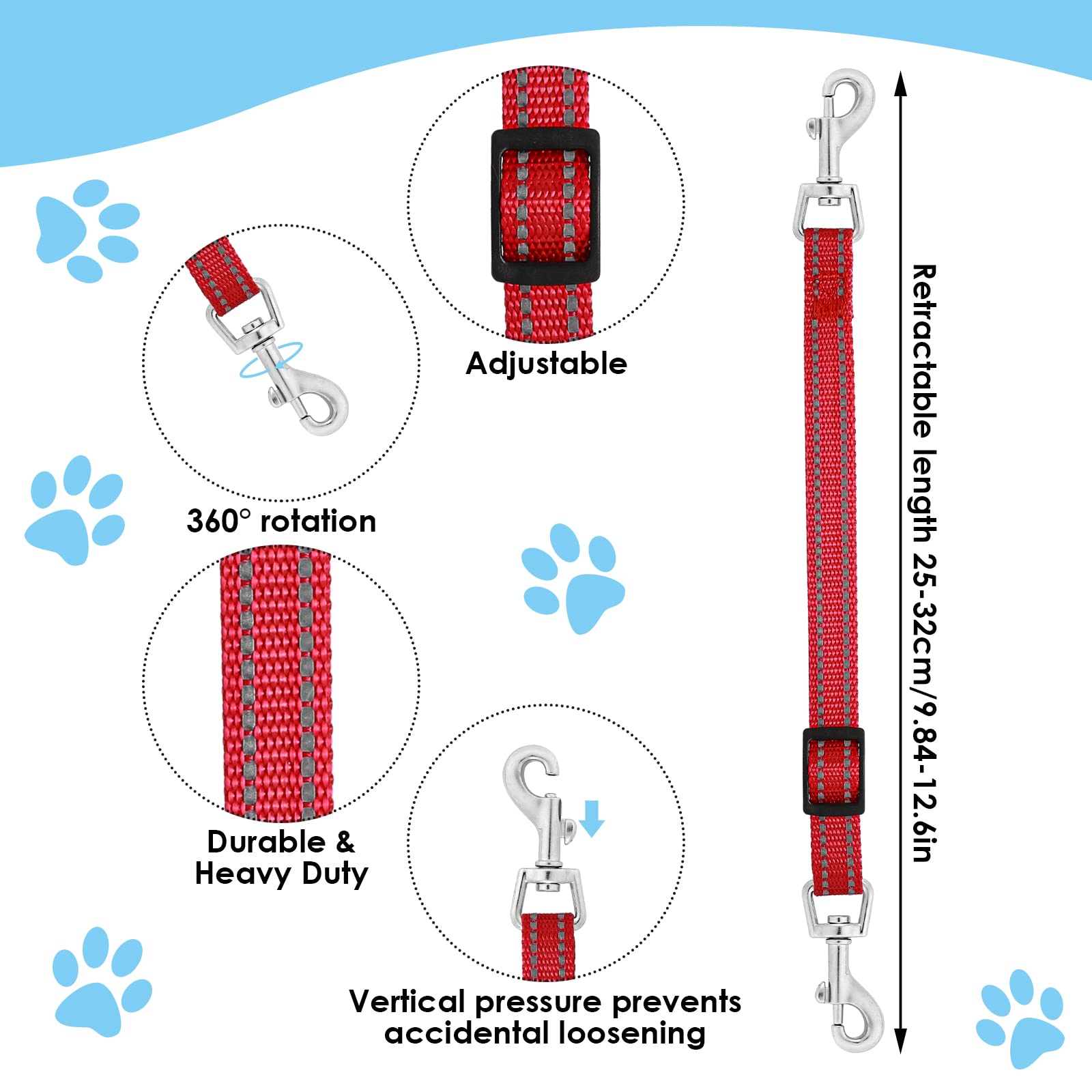 Cobee Dog Collar Clips, 2 Pcs Reflective Nylon Puppy Collar, Backup Collar, Safety Adjustable Pet Dog Collar Harness Connector, Double Ended Backup Clasp Clip For Dog Puppies(Red, Blue)