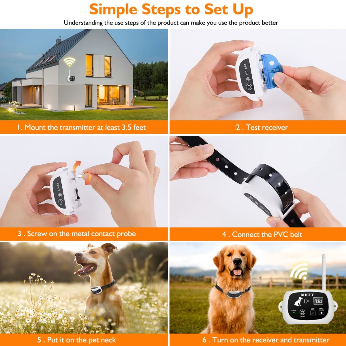 Bhcey Wireless Dog Fence,2023 Electric Fence System For Stubborn Dog,Wireless Dog Boundary Containment System,Rechargeable Collar,Large Signal Range Of 80-1640Ft,Suitable For Large & Small Dogs