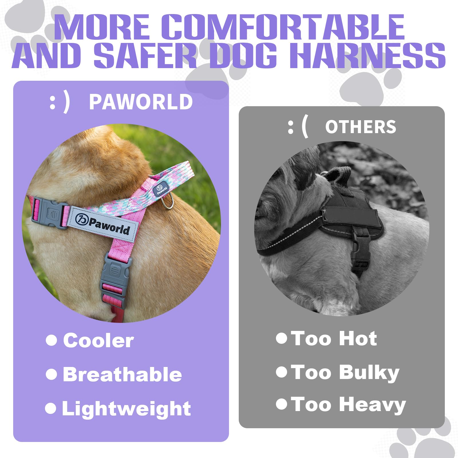 Paworld Service Dog Vest, No-Pull Service Dog Harness with 4 PCS Reflective Patches, Dog Vest Harness with Handle, Pet Harness f