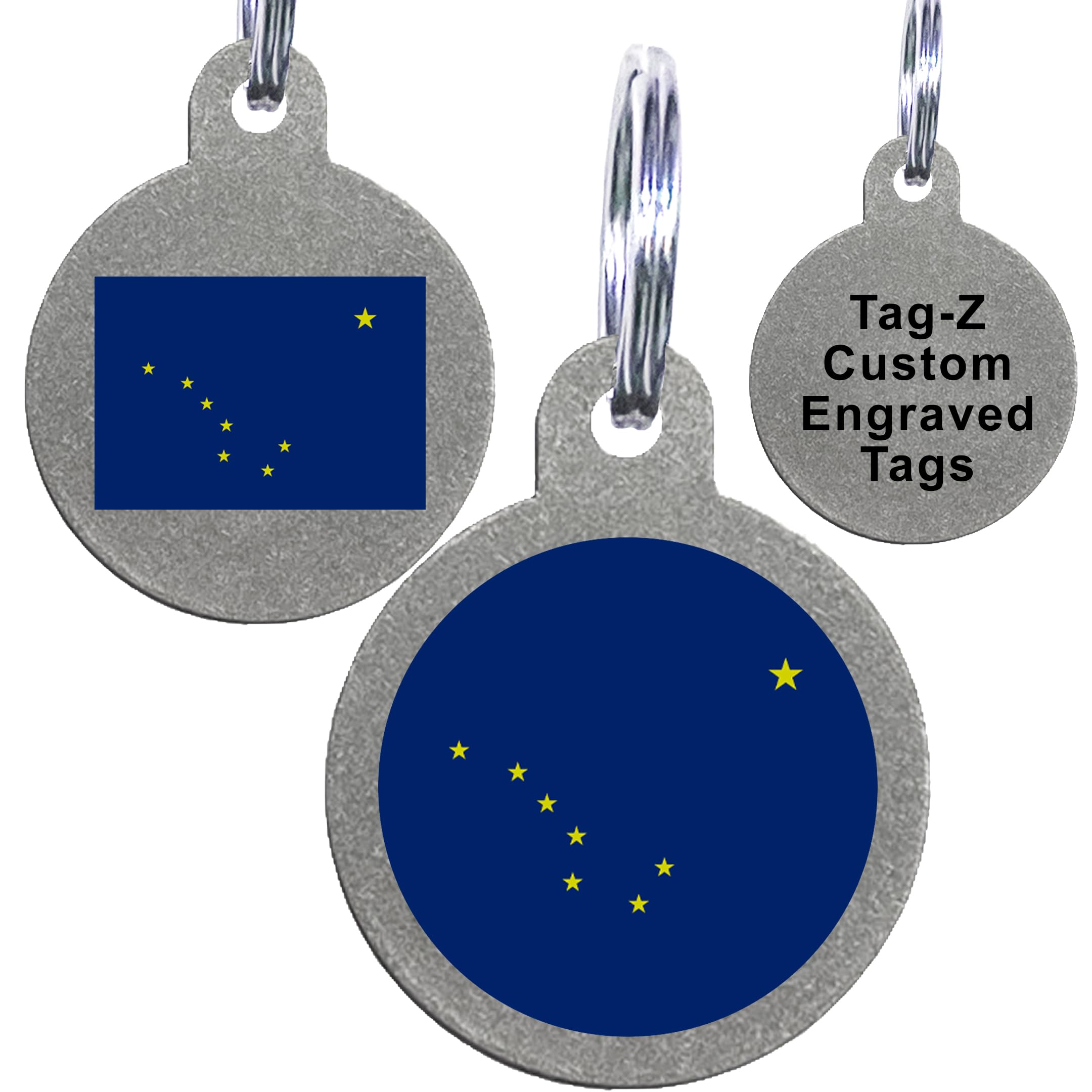 Alaska Flag Pet Id Tags, Custom Printed And Laser Engraved Circle
