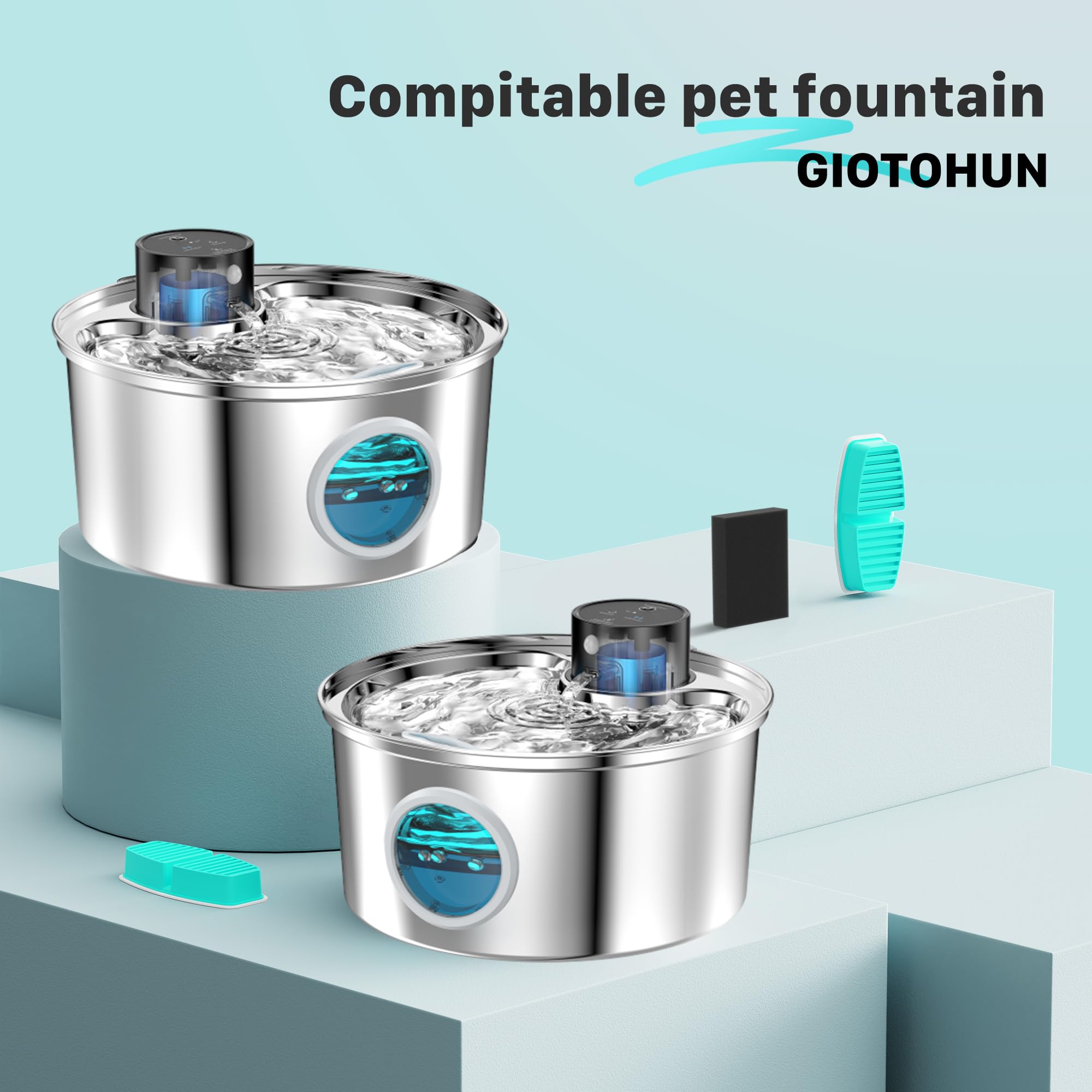 Cat Water Fountain Filters - 24 Pieces - ONLY for Battery Operated Cat Water Fountain - 12 Pieces of Filters + 12 Pieces Sponges