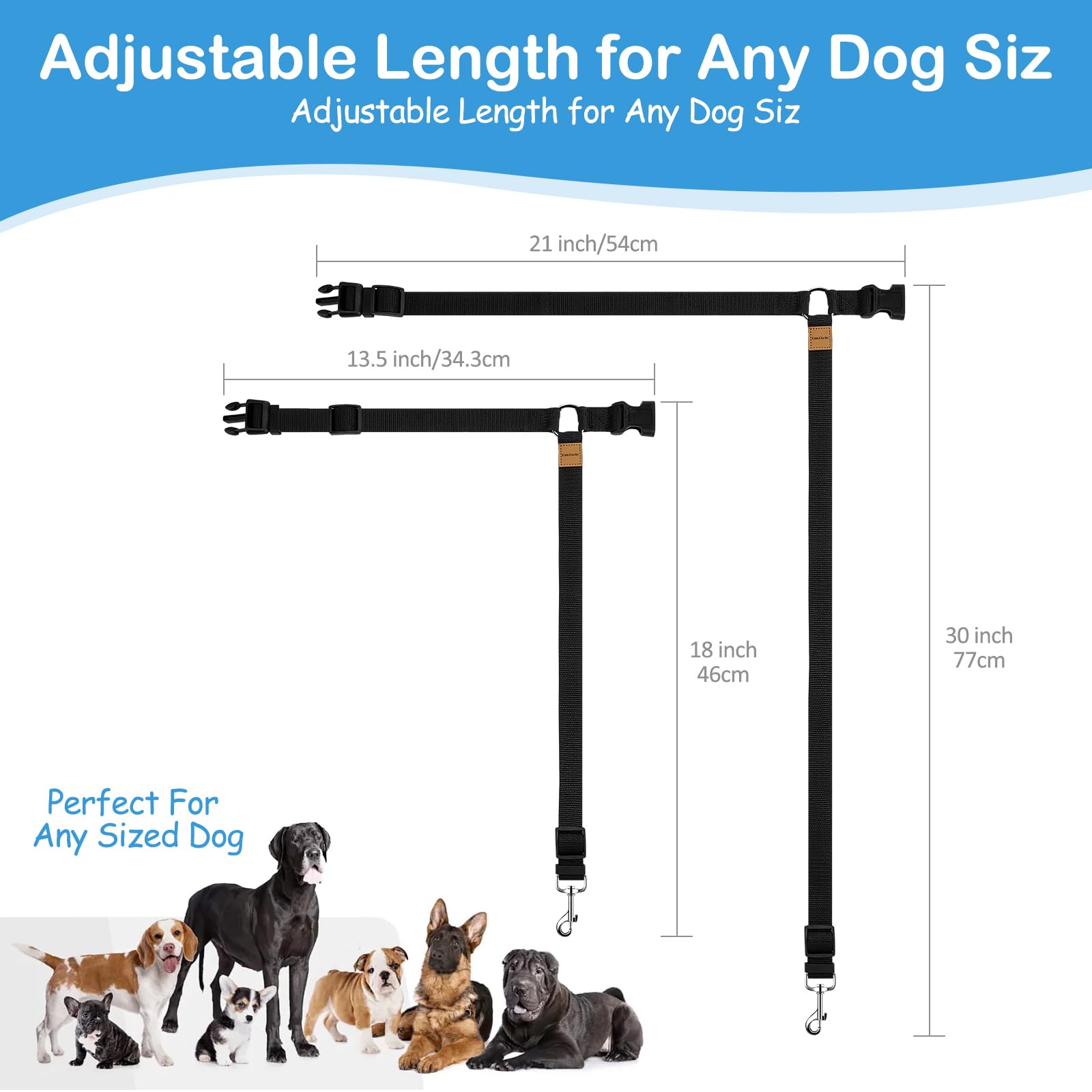 3 Pack Dog Seat Belt For Car, Car Headrest Restraint Adjustable Nylon Fabric, Dog Restraints Vehicle Seatbelts Harness (Black &