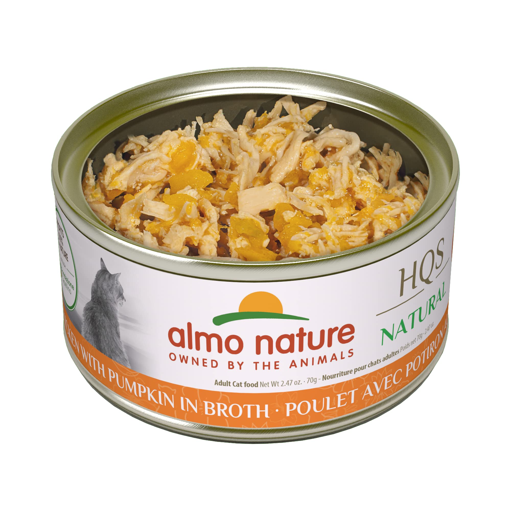 almo nature HQS Natural Chicken with Pumpkin, Grain Free, Additive Free, Adult Cat Canned Wet Food, Shredded